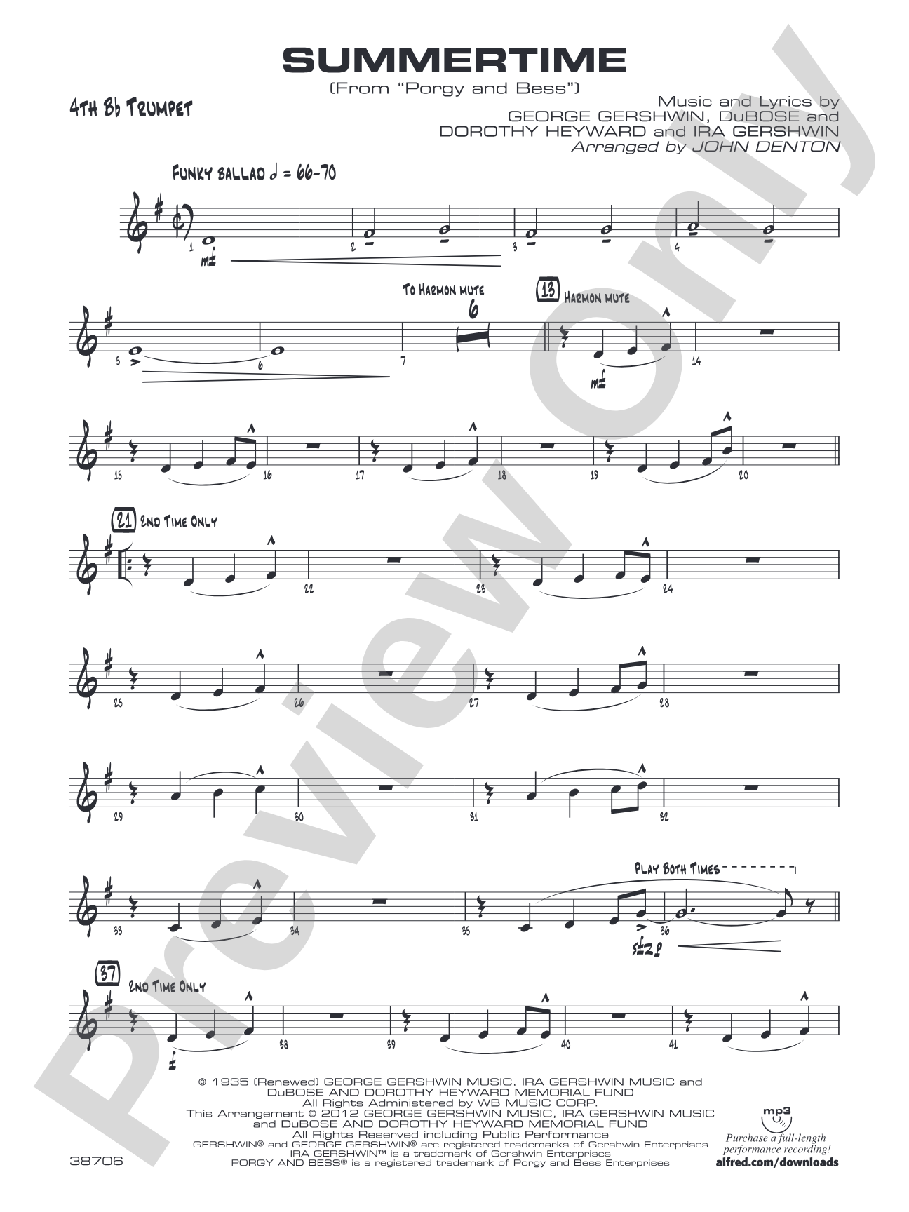 Summertime: 4th B-flat Trumpet