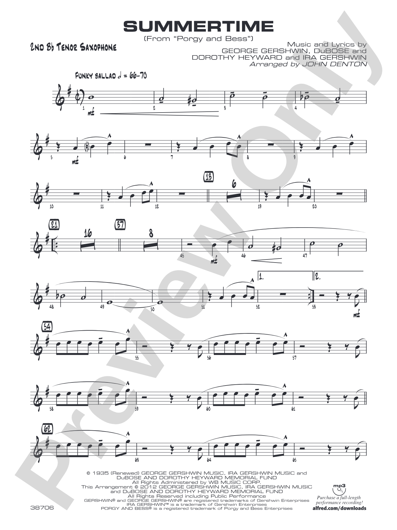 Summertime: 2nd B-flat Tenor Saxophone