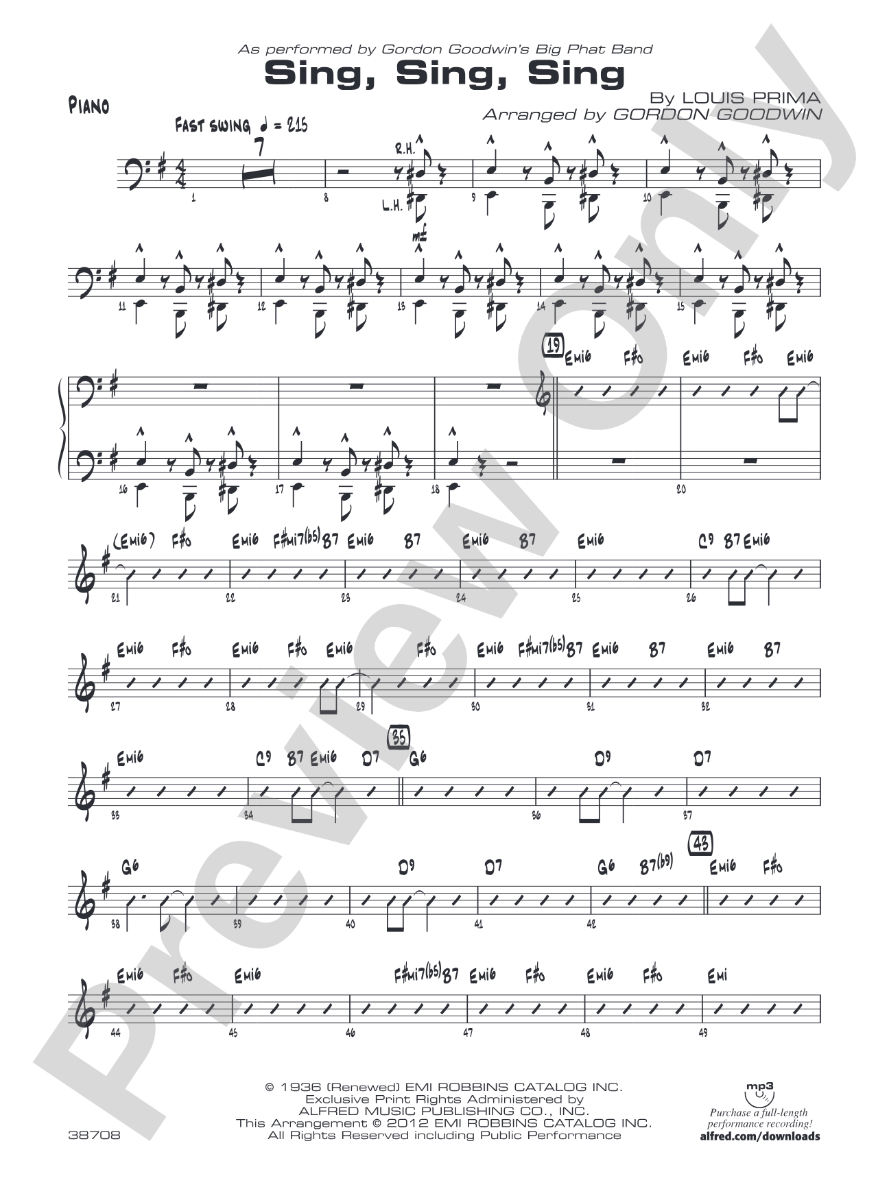 Sing, Sing, Sing: Piano Accompaniment