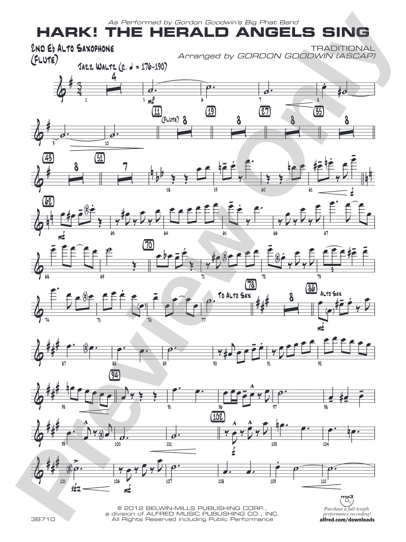 Hark! The Herald Angels Sing: 2nd E-flat Alto Saxophone