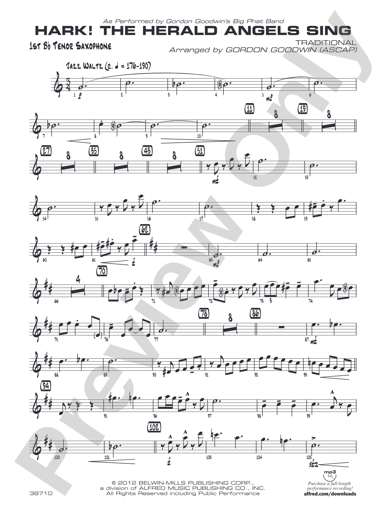 Hark! The Herald Angels Sing: B-flat Tenor Saxophone