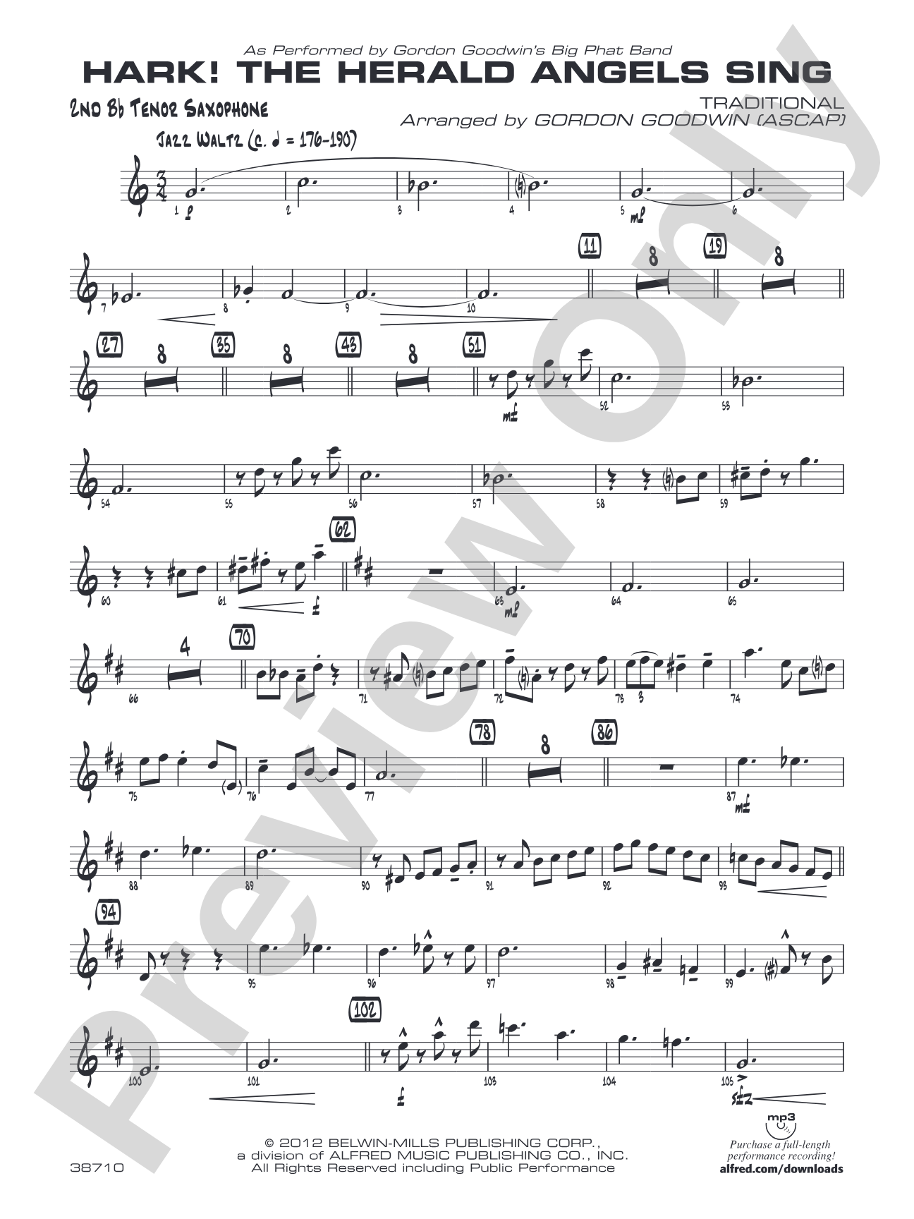 Hark! The Herald Angels Sing: 2nd B-flat Tenor Saxophone