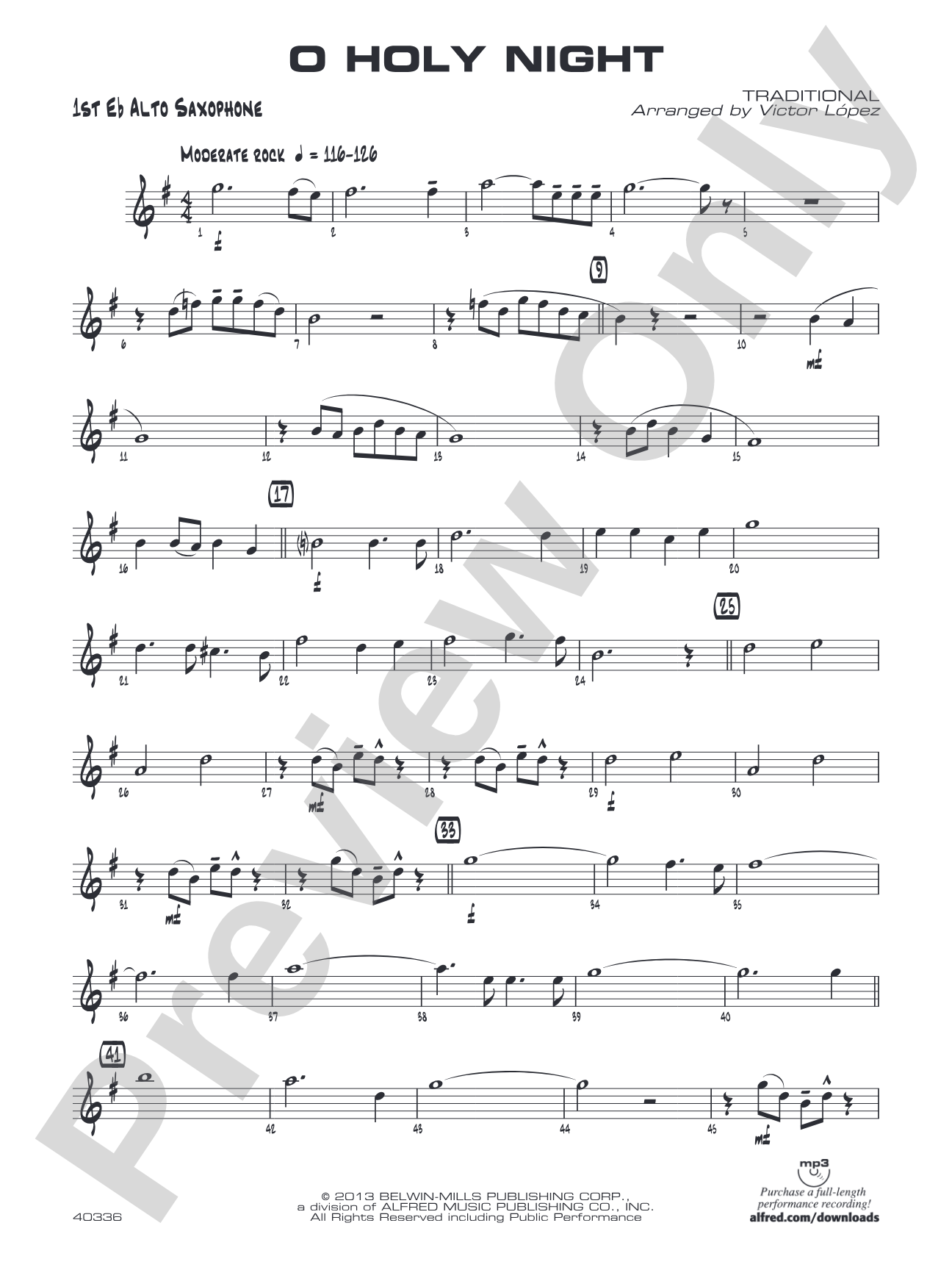 O Holy Night: E-flat Alto Saxophone