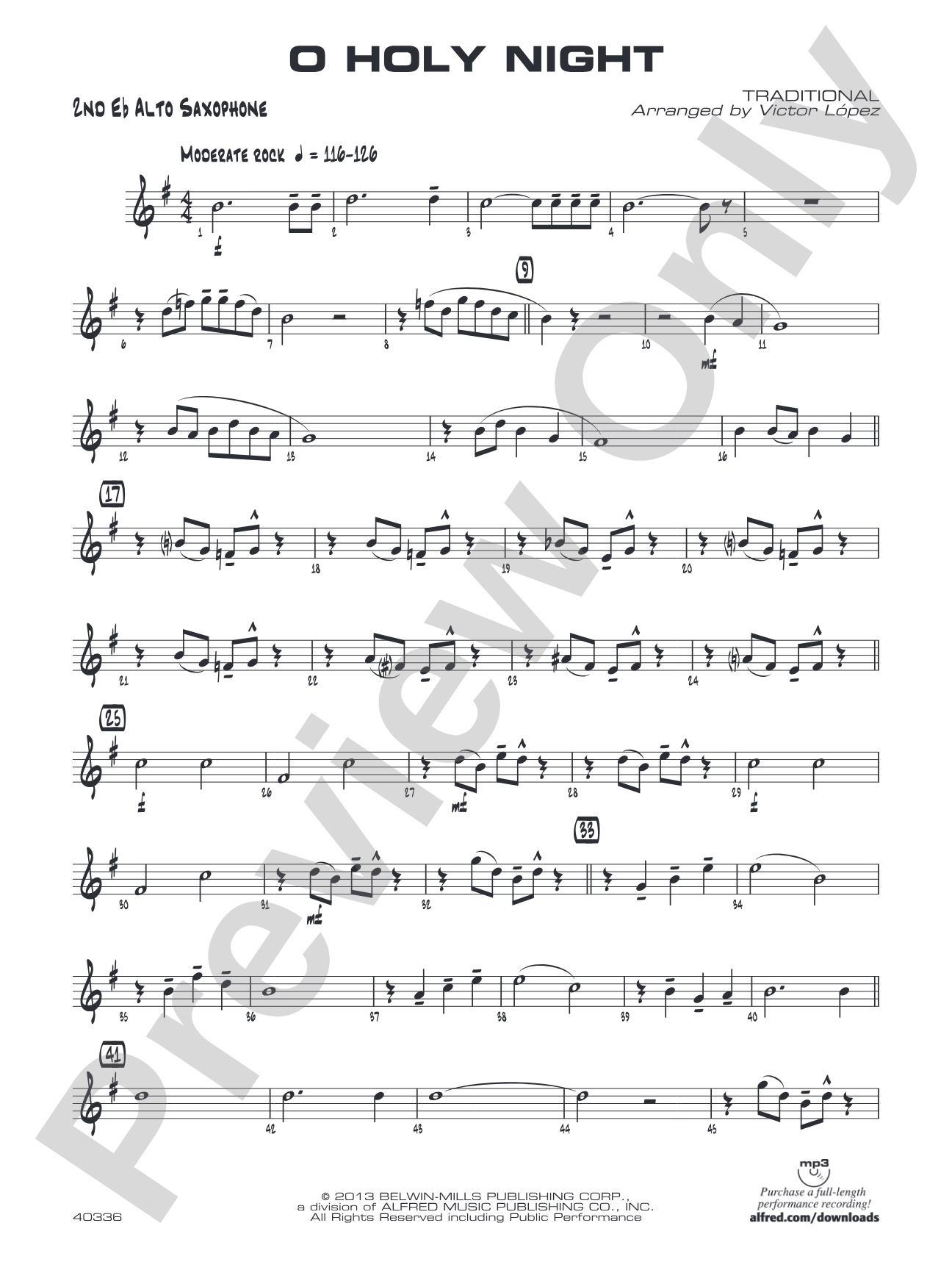 O Holy Night: 2nd E-flat Alto Saxophone