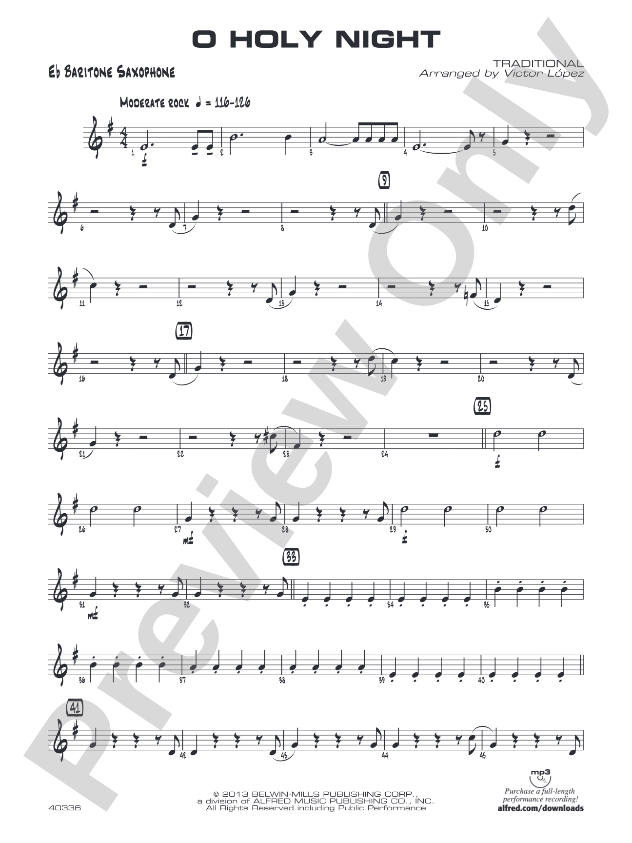 O Holy Night: E-flat Baritone Saxophone
