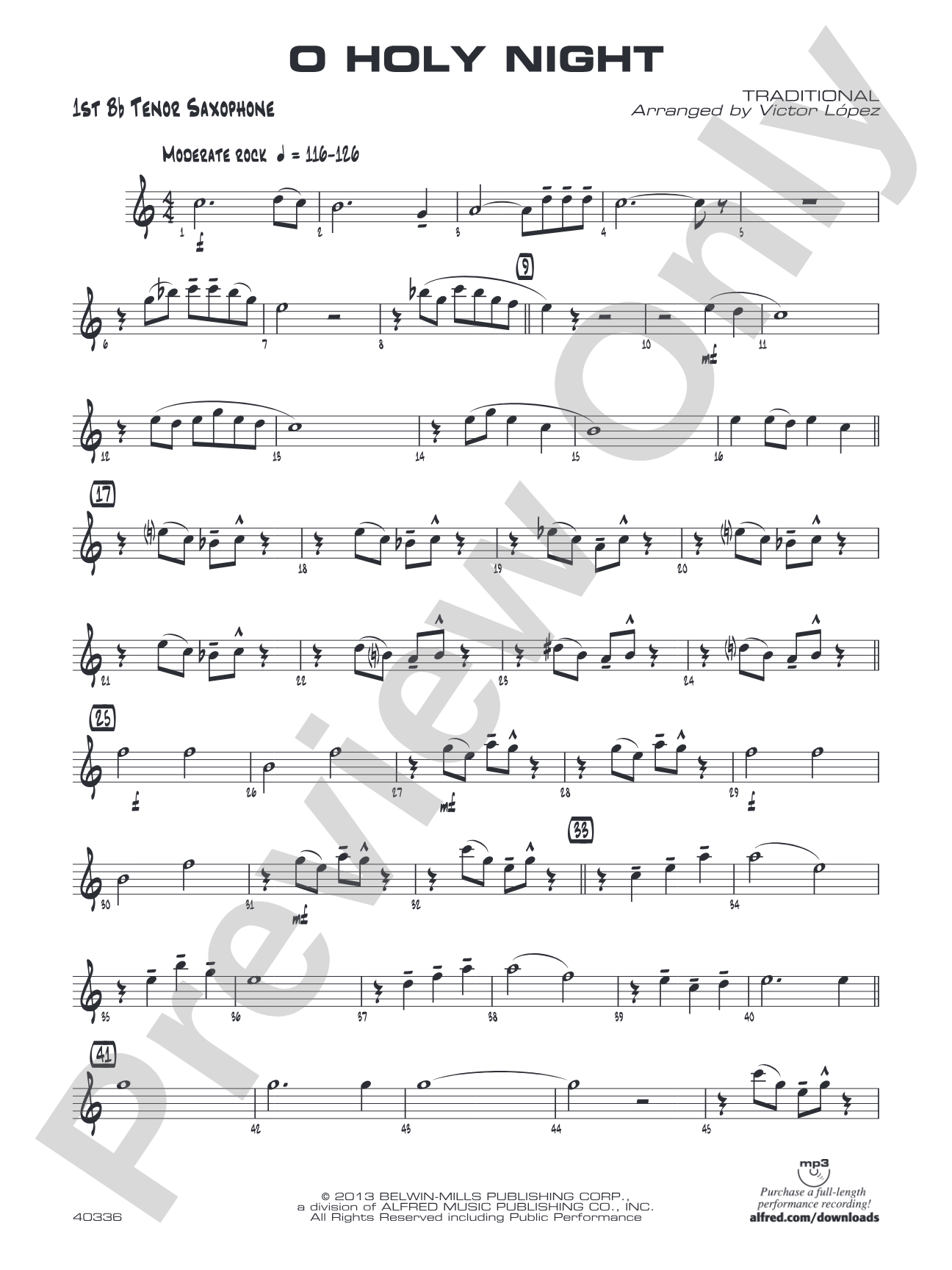 O Holy Night: B-flat Tenor Saxophone