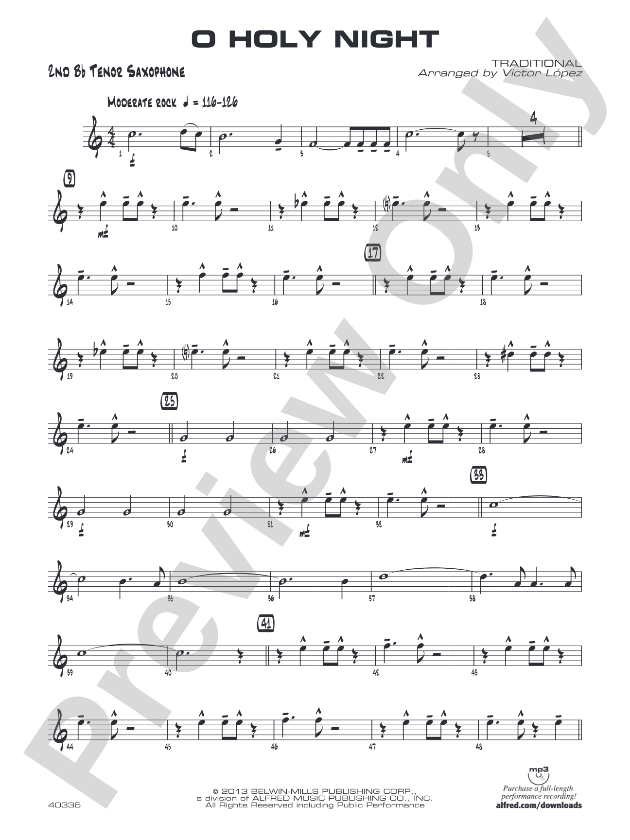 O Holy Night: 2nd B-flat Tenor Saxophone