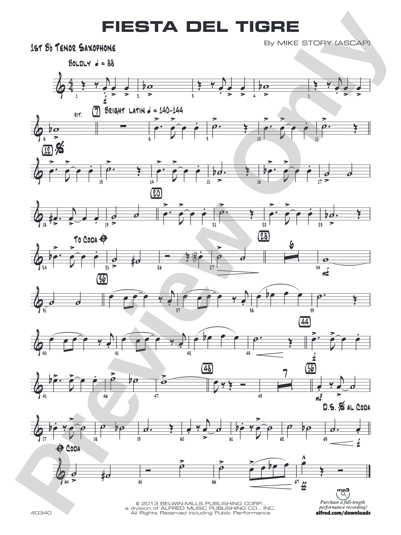 Fiesta del Tigre: B-flat Tenor Saxophone
