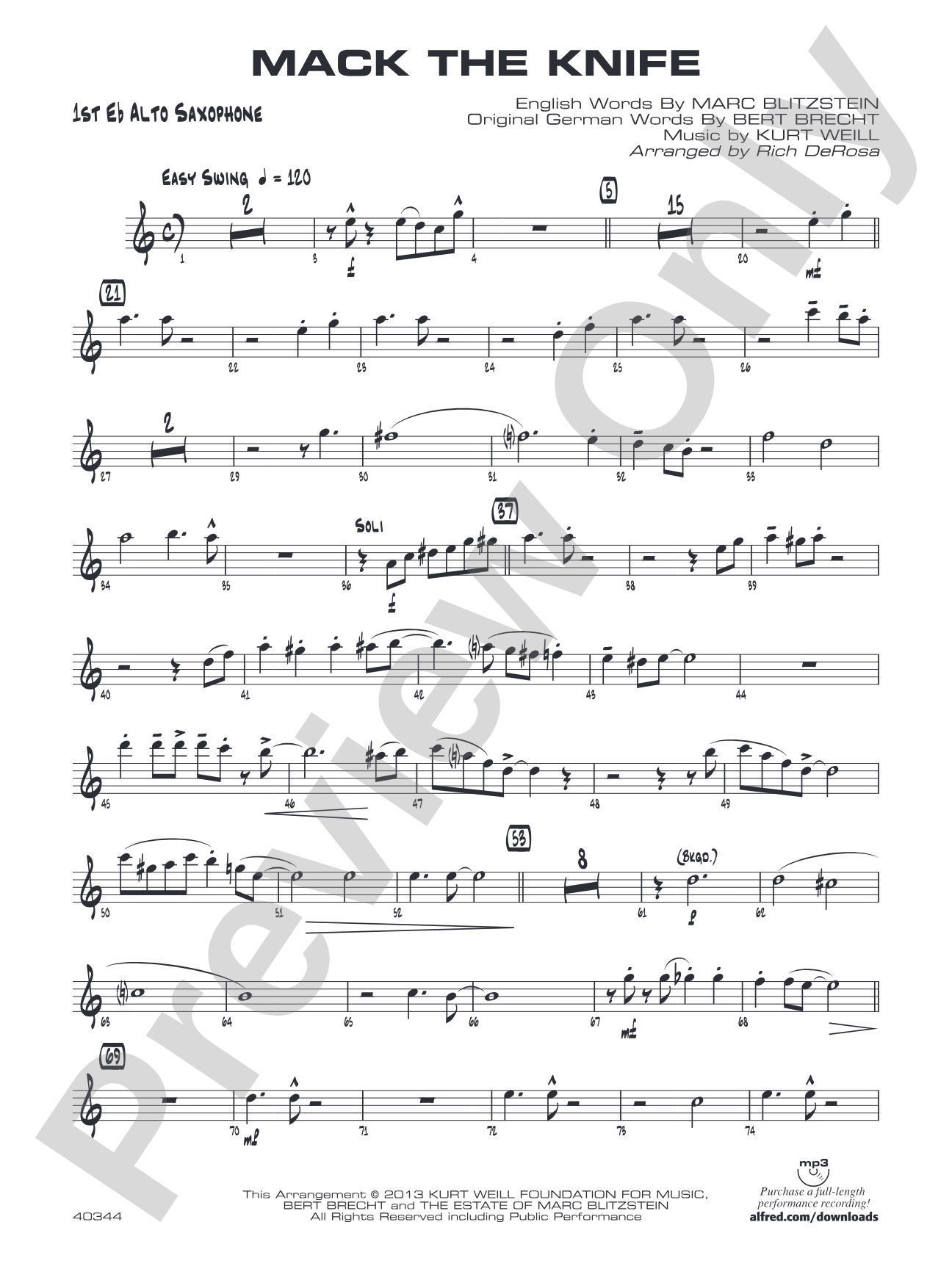 Mack the Knife: E-flat Alto Saxophone