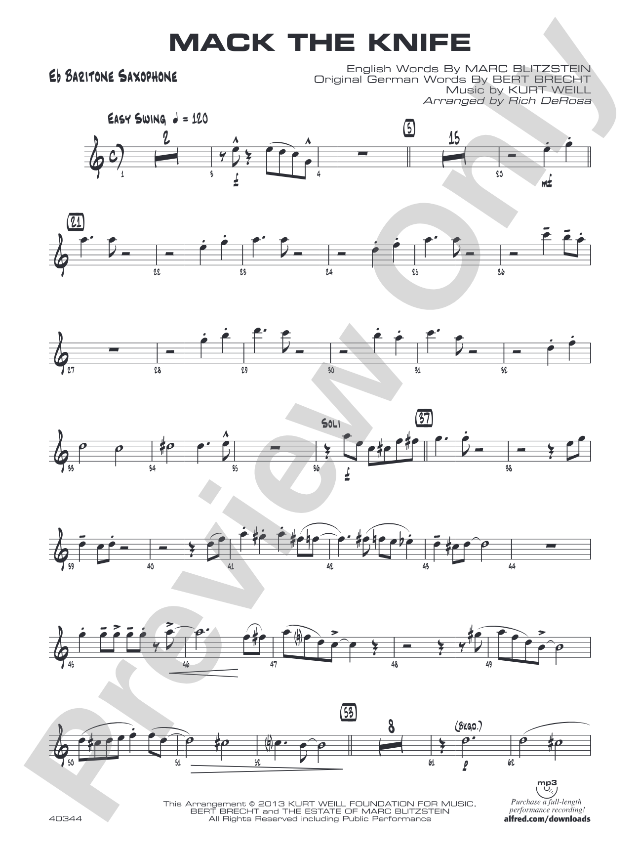 Mack the Knife: E-flat Baritone Saxophone