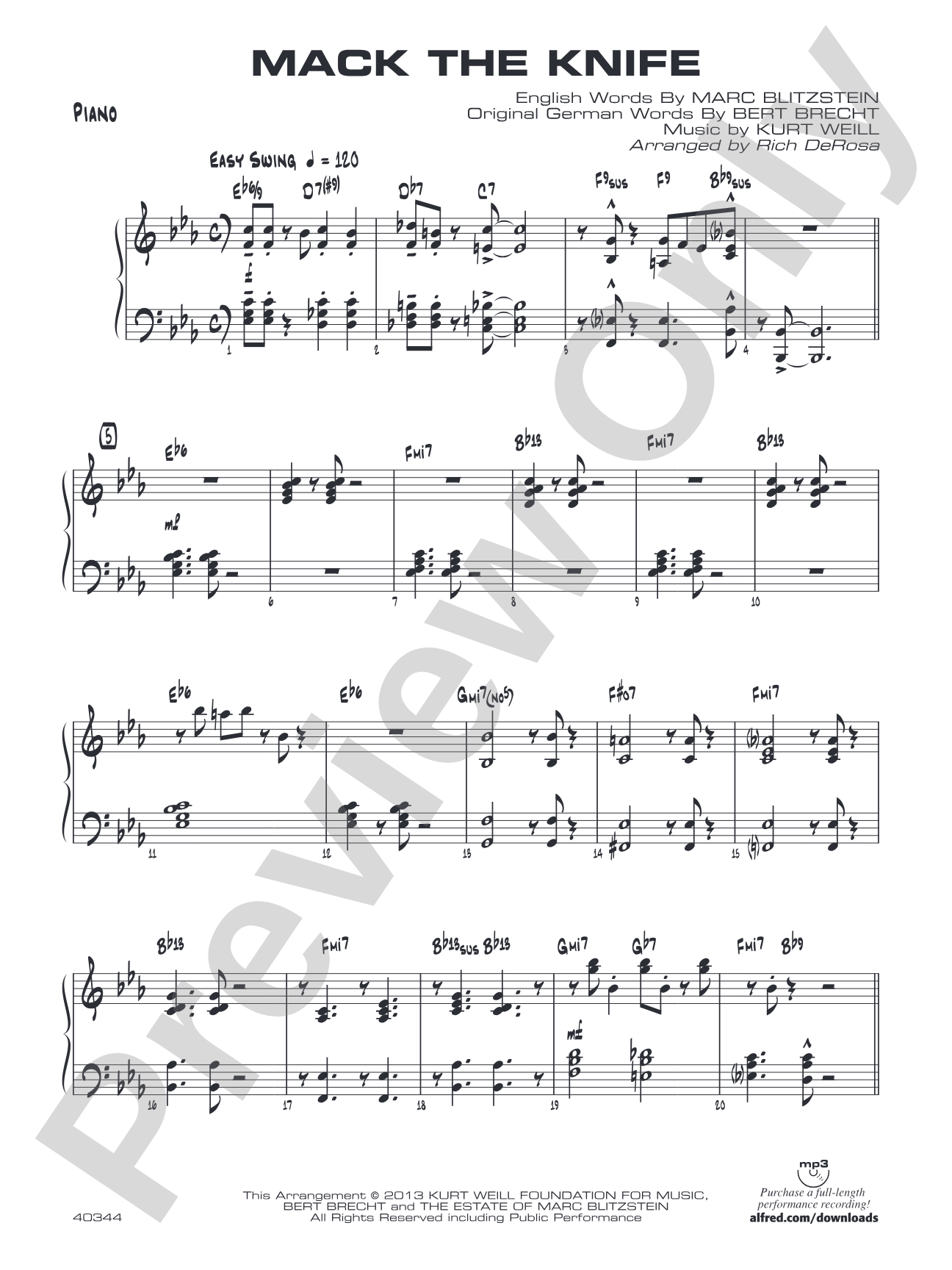 Mack the Knife: Piano Accompaniment