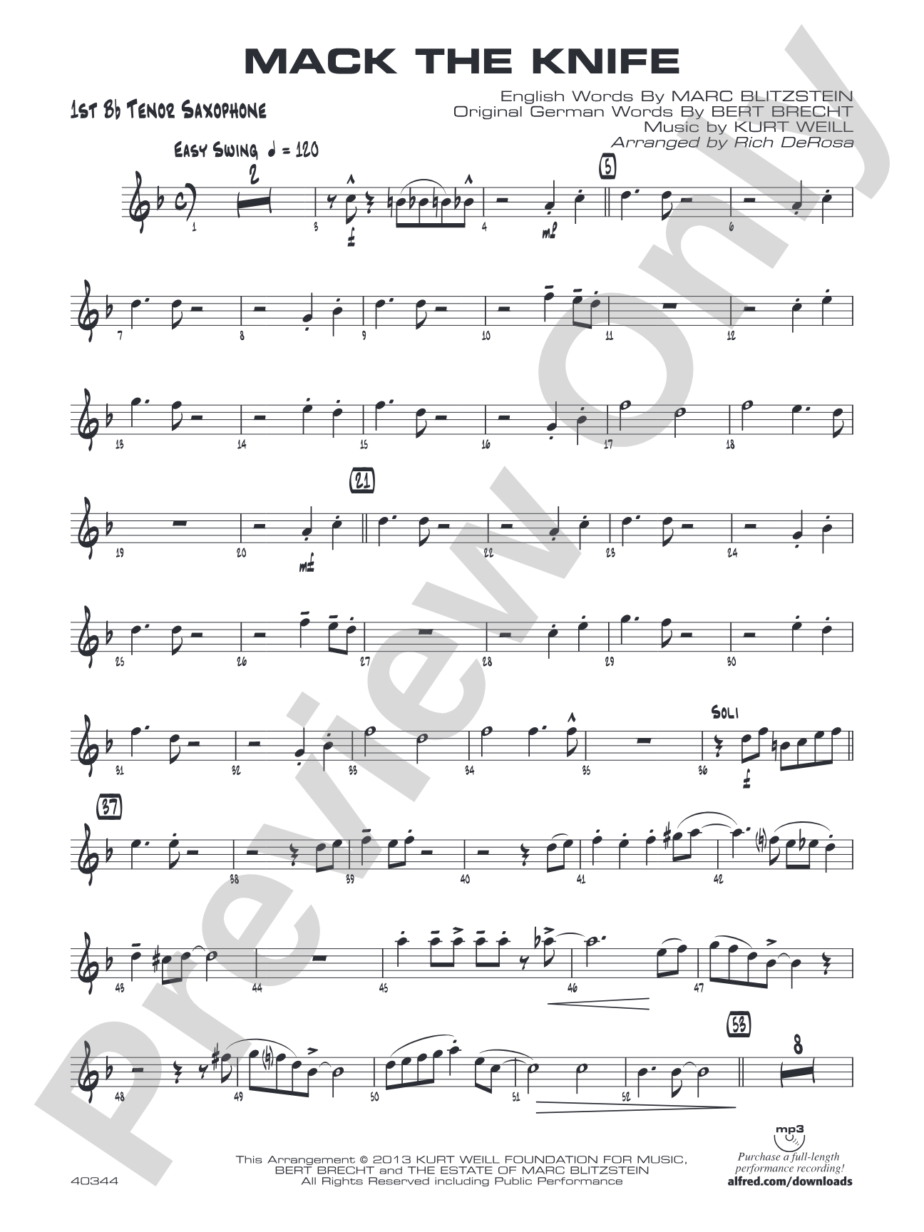 Mack the Knife: B-flat Tenor Saxophone