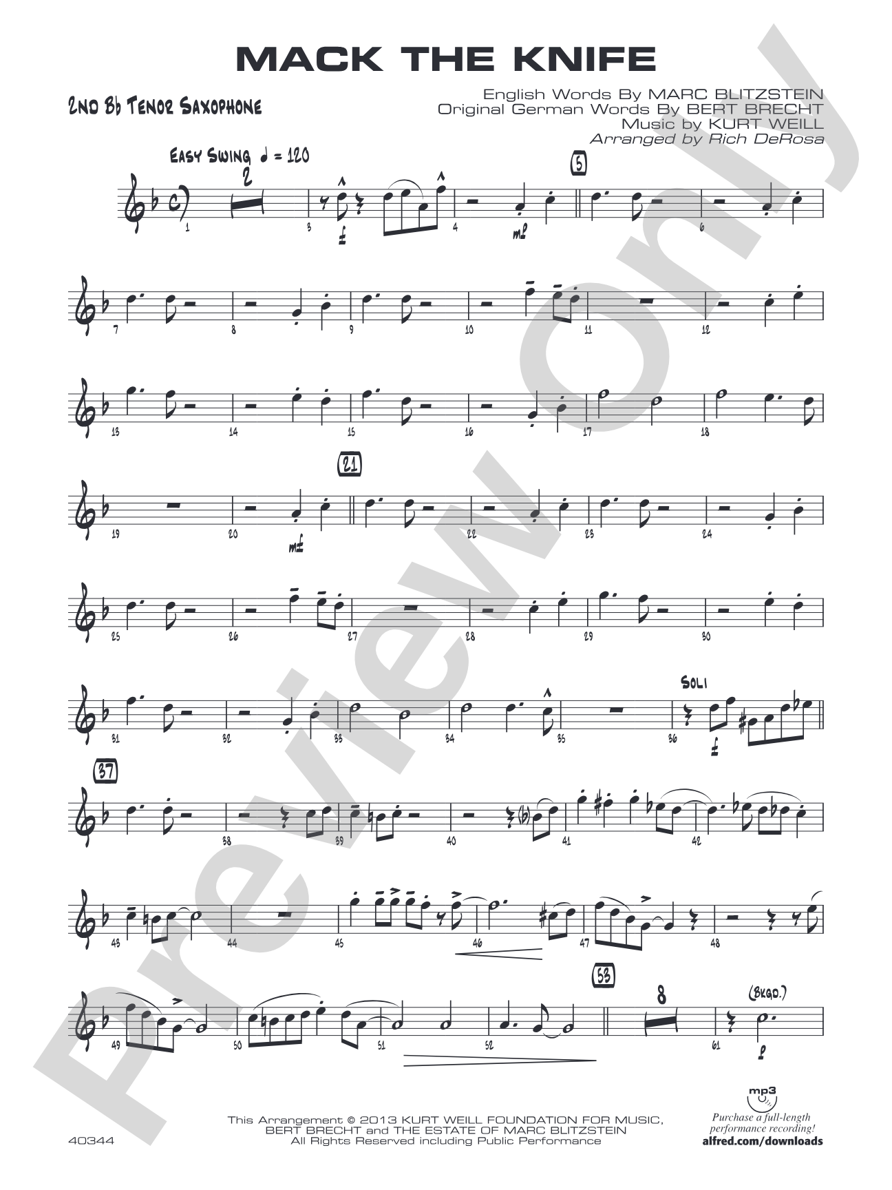 Mack the Knife: 2nd B-flat Tenor Saxophone