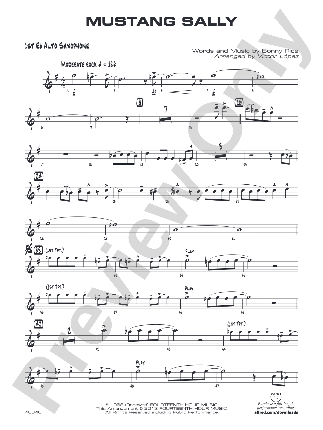 Mustang Sally: E-flat Alto Saxophone