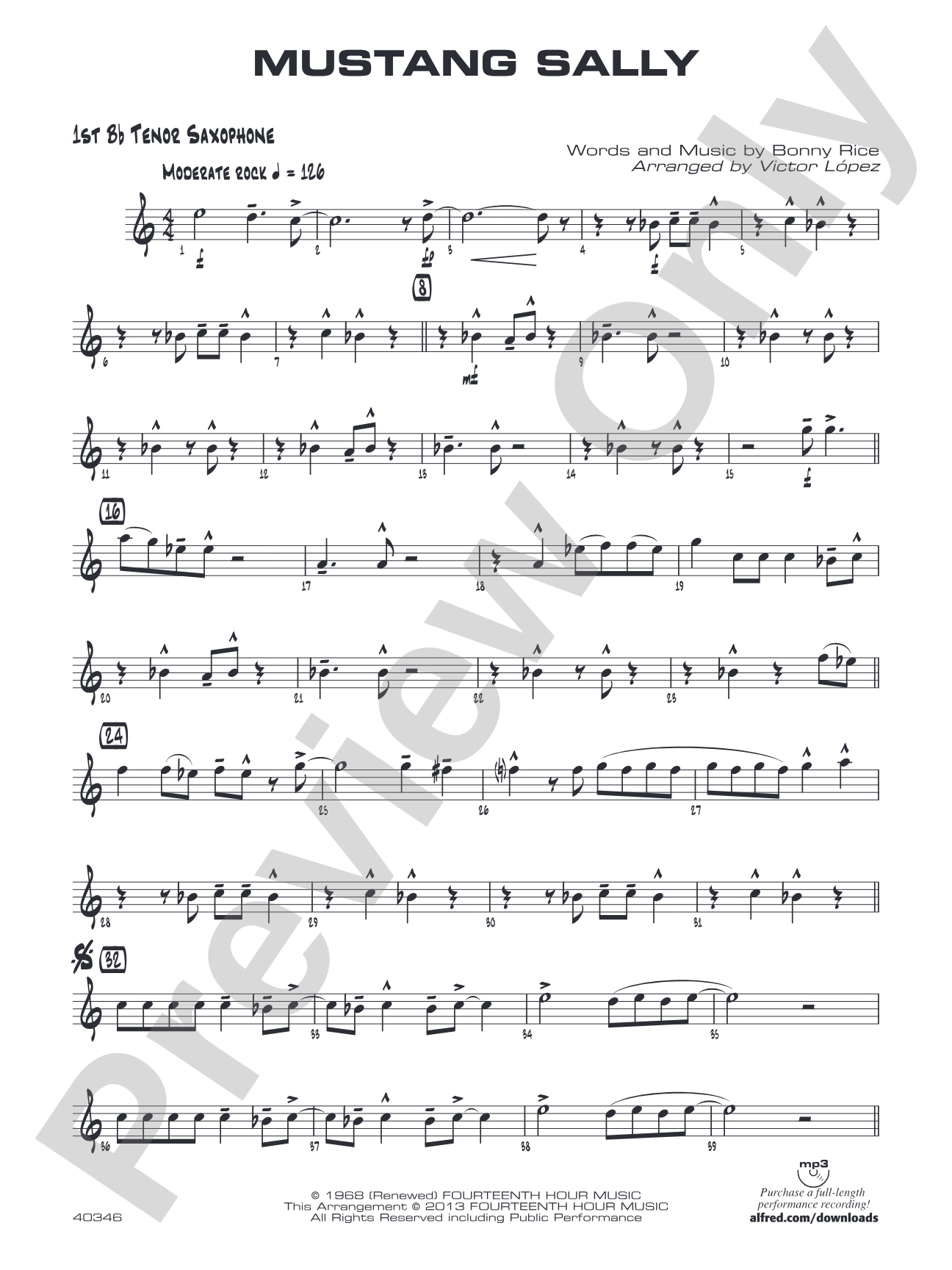 Mustang Sally: B-flat Tenor Saxophone