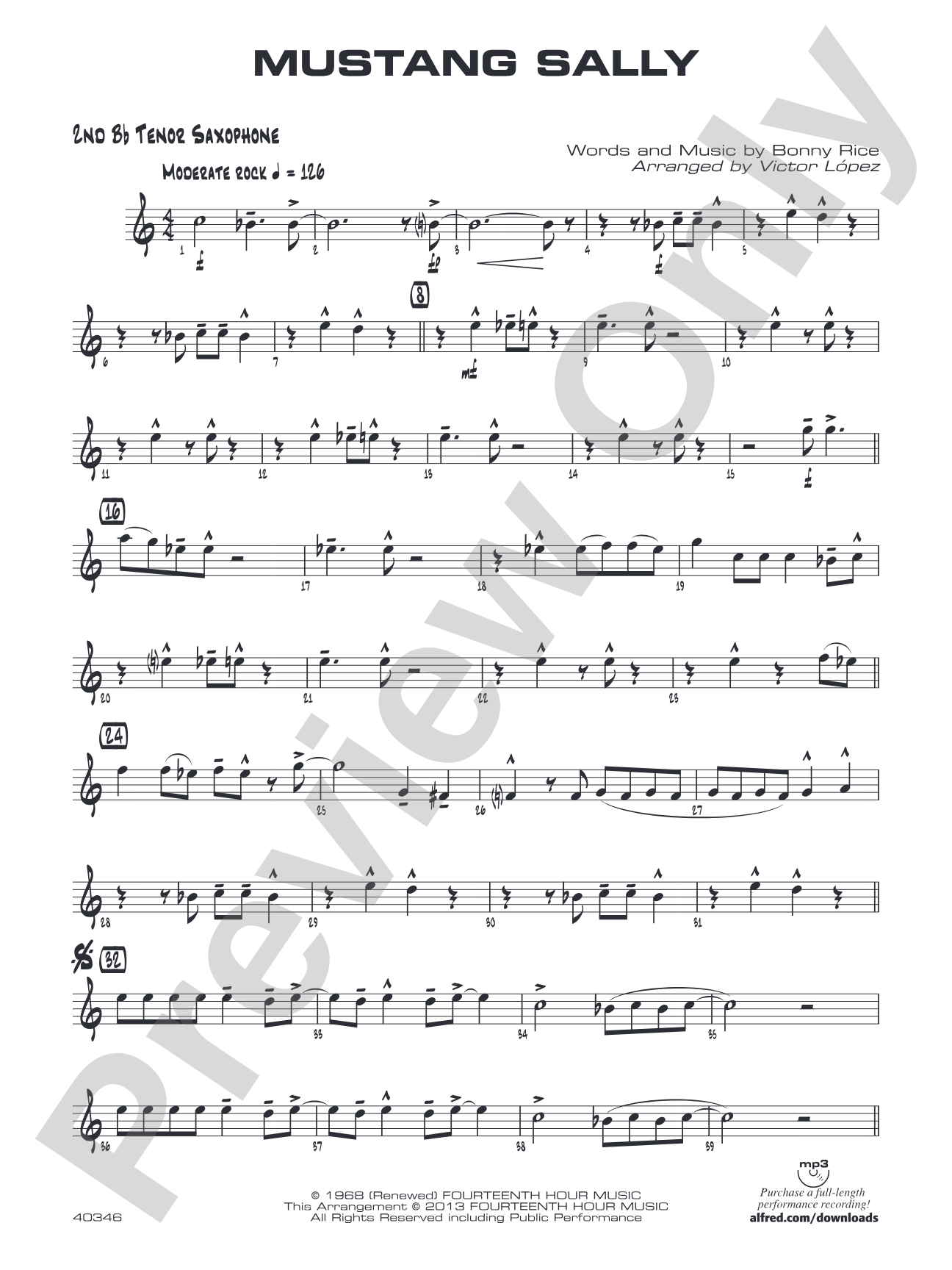 Mustang Sally: 2nd B-flat Tenor Saxophone