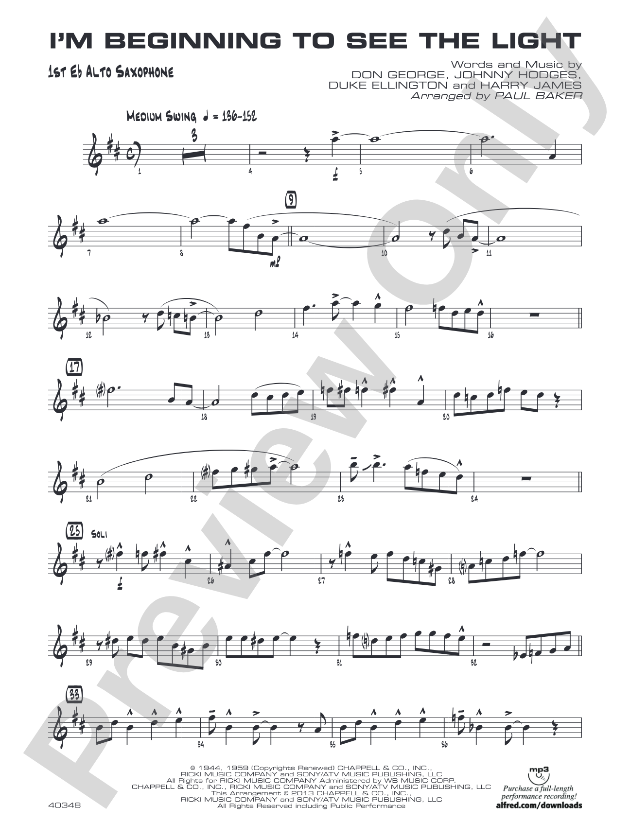 I'm Beginning to See the Light: E-flat Alto Saxophone