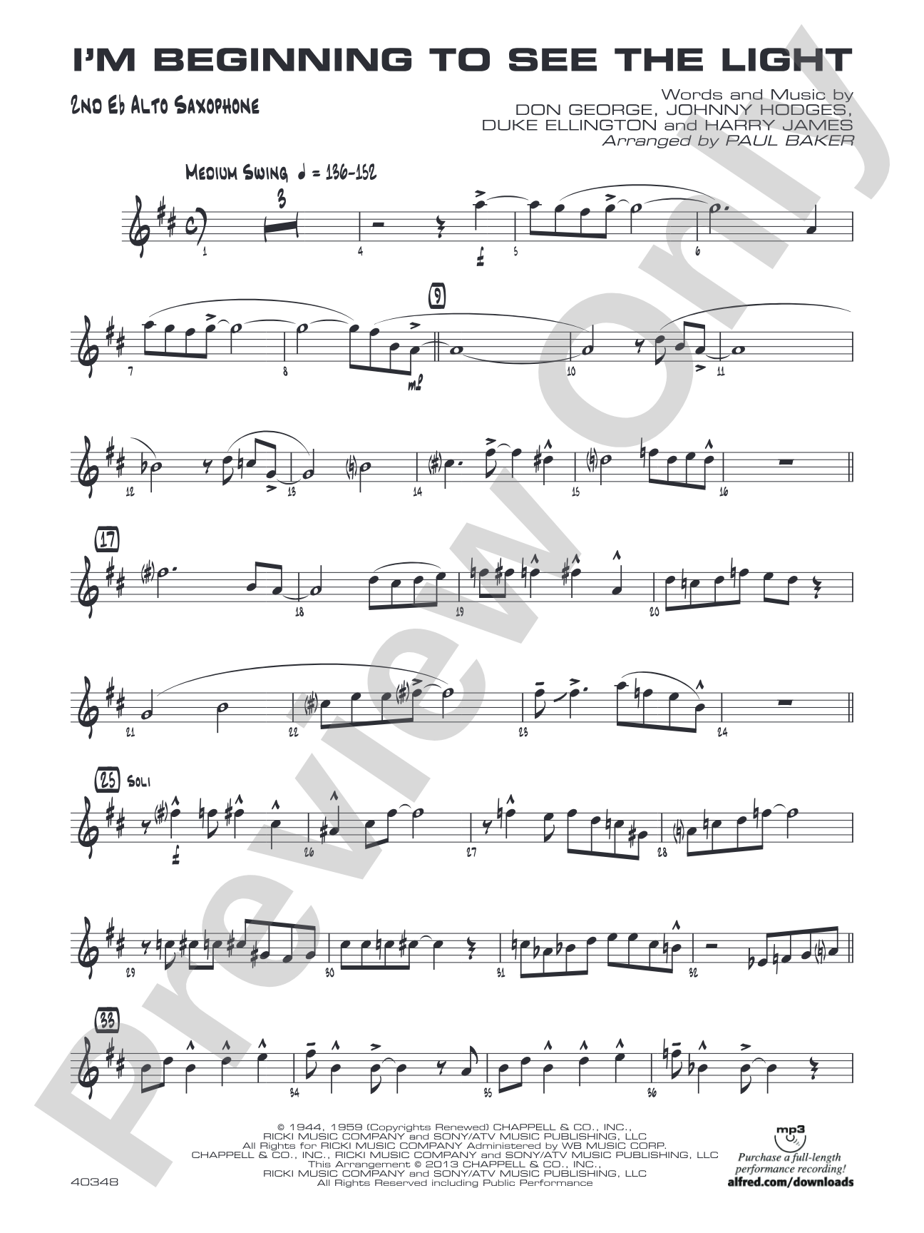 I'm Beginning to See the Light: 2nd E-flat Alto Saxophone