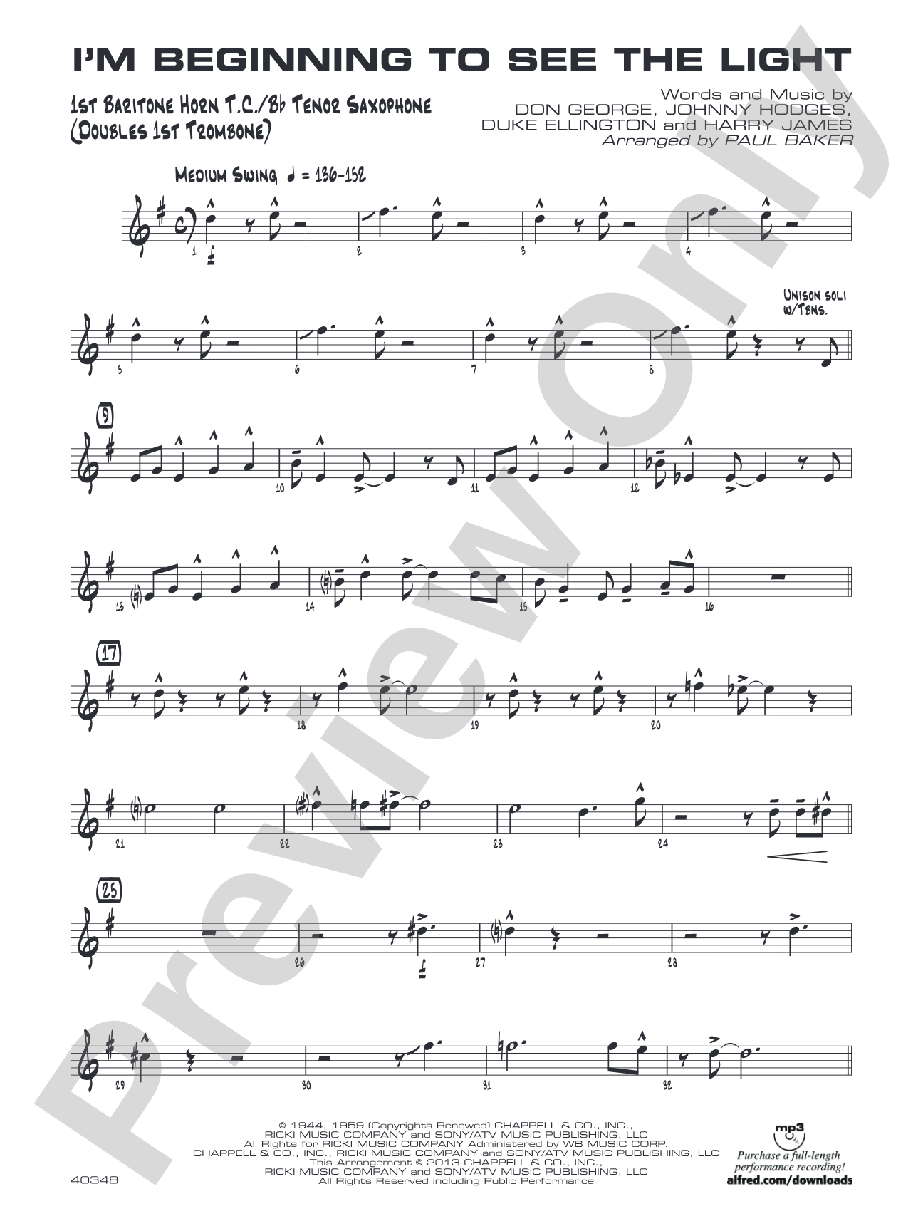 I'm Beginning to See the Light: Baritone T.C.