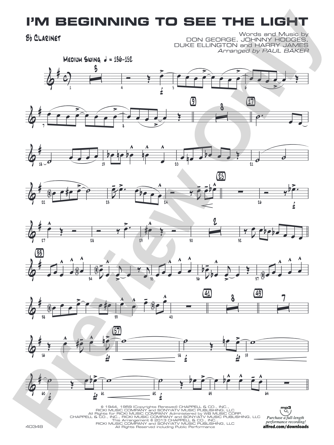 I'm Beginning to See the Light: 1st B-flat Clarinet