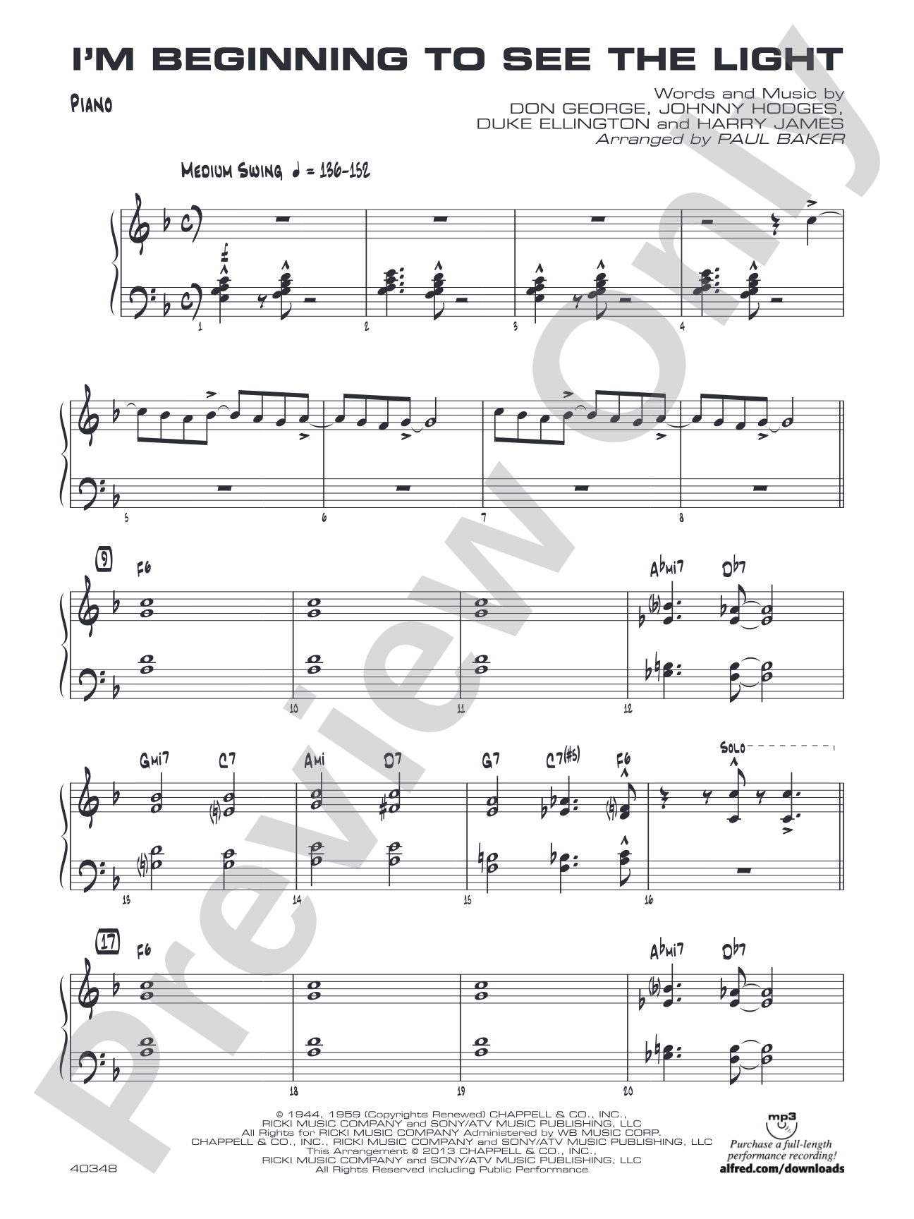 I'm Beginning to See the Light: Piano Accompaniment