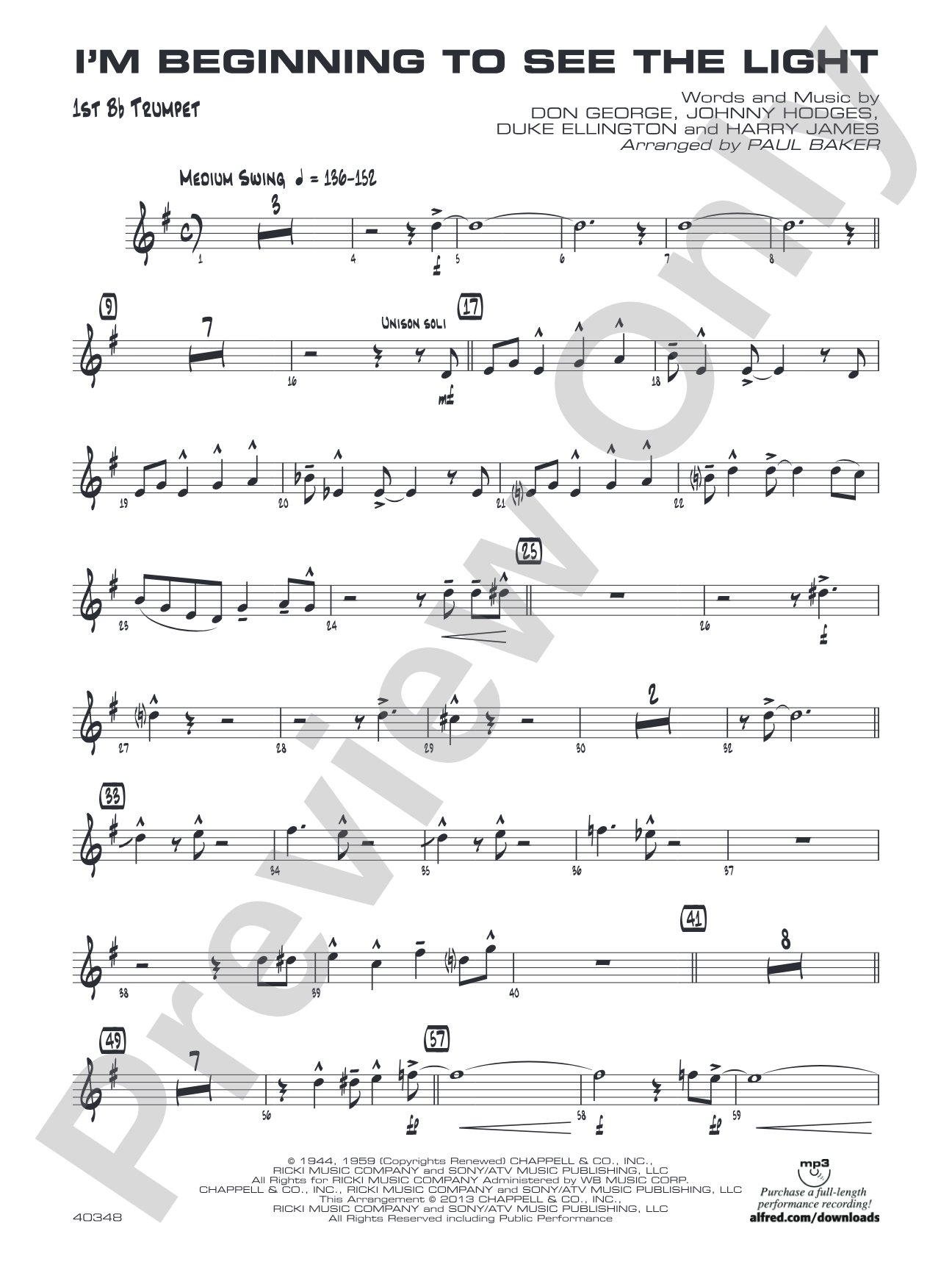 I'm Beginning to See the Light: 1st B-flat Trumpet