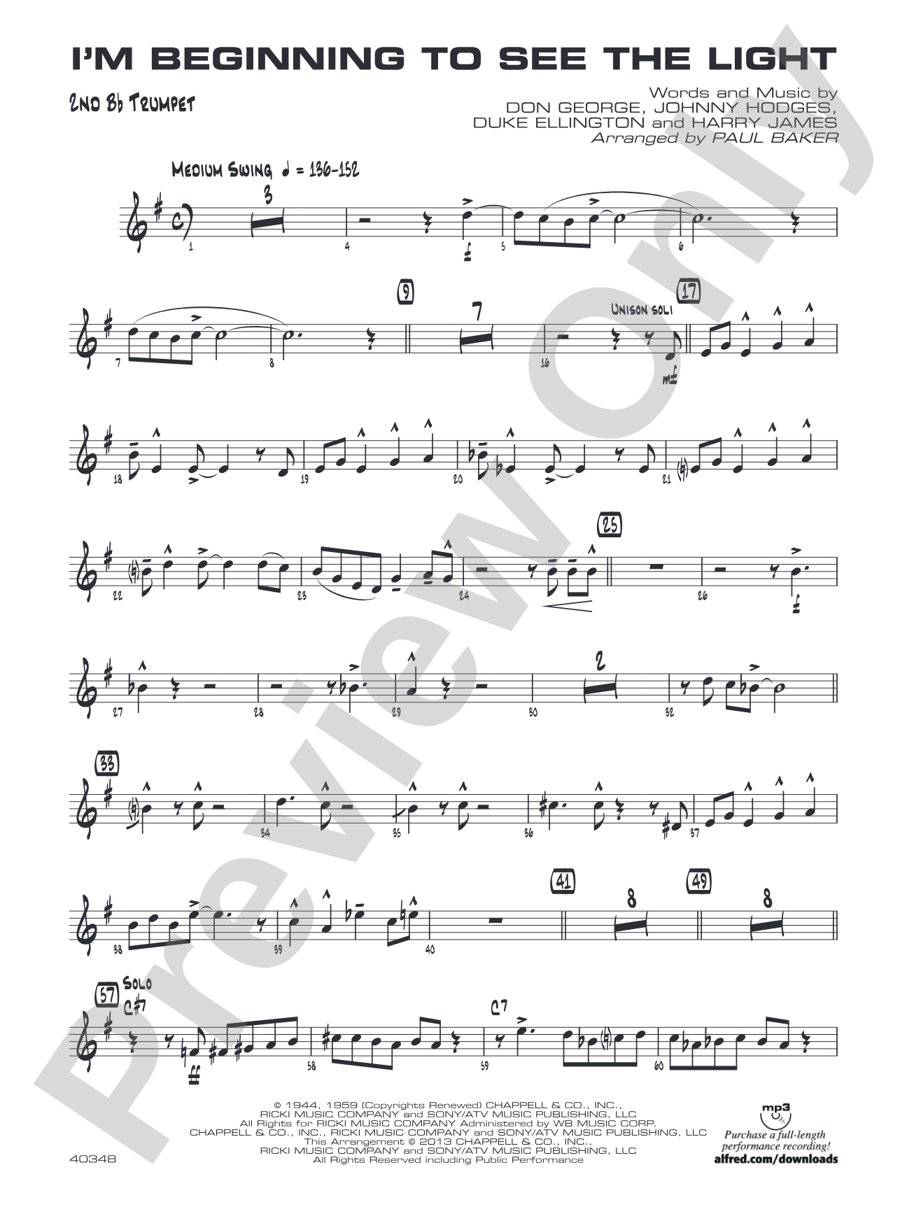 I'm Beginning to See the Light: 2nd B-flat Trumpet