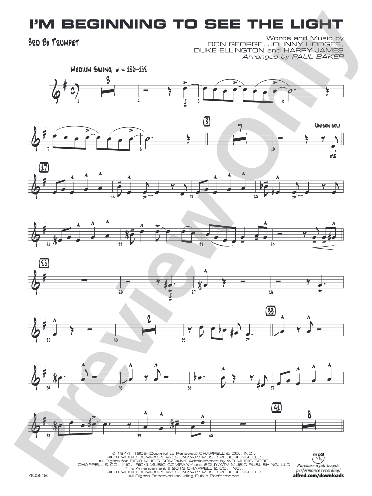 I'm Beginning to See the Light: 3rd B-flat Trumpet