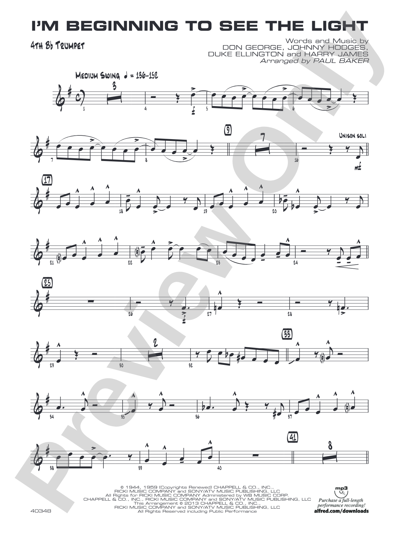 I'm Beginning to See the Light: 4th B-flat Trumpet