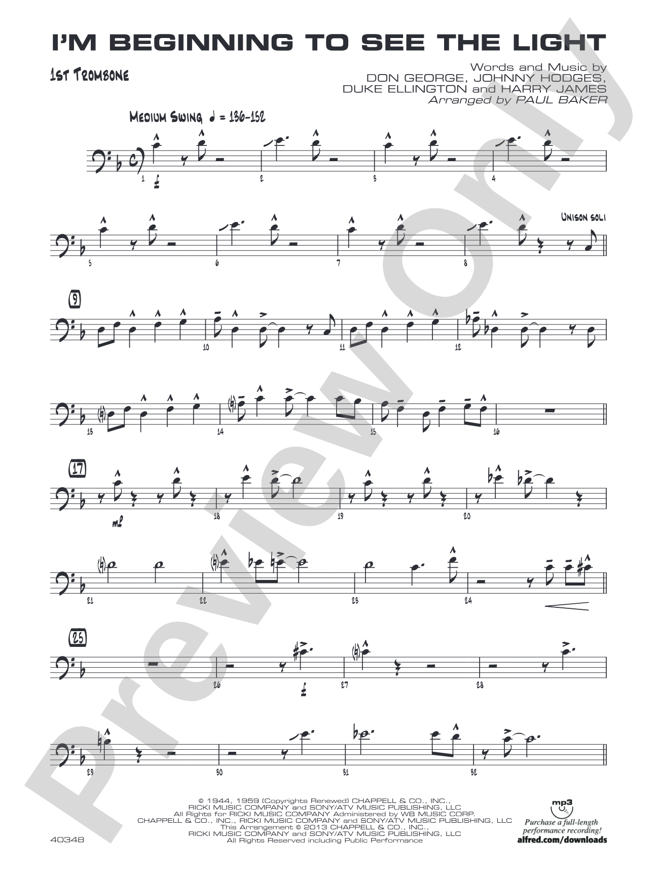 I'm Beginning to See the Light: 1st Trombone