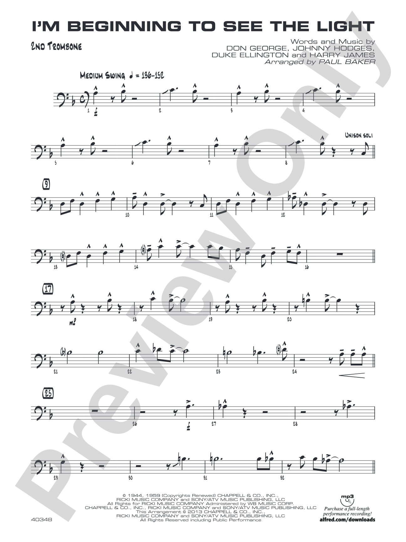 I'm Beginning to See the Light: 2nd Trombone