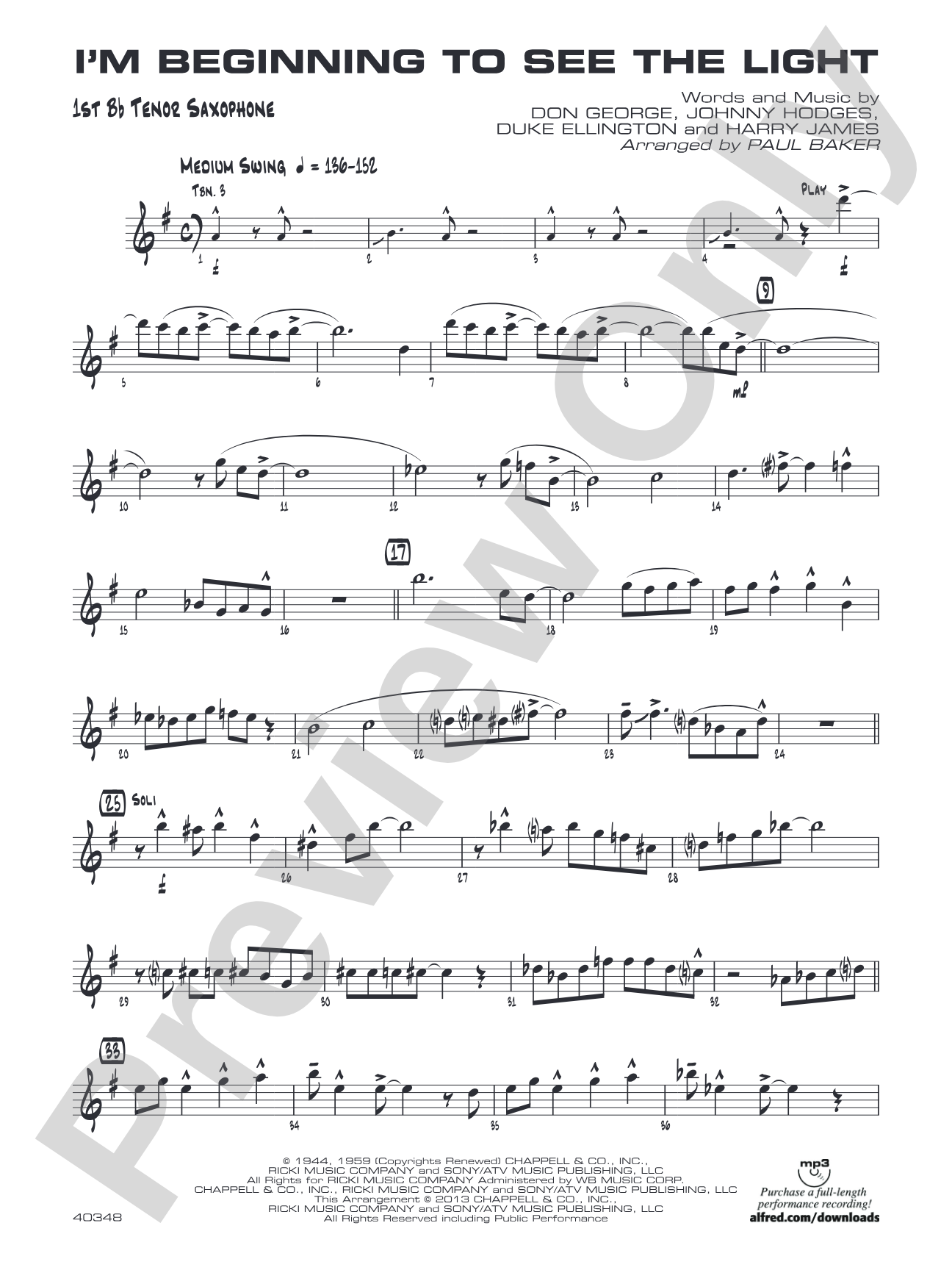 I'm Beginning to See the Light: B-flat Tenor Saxophone