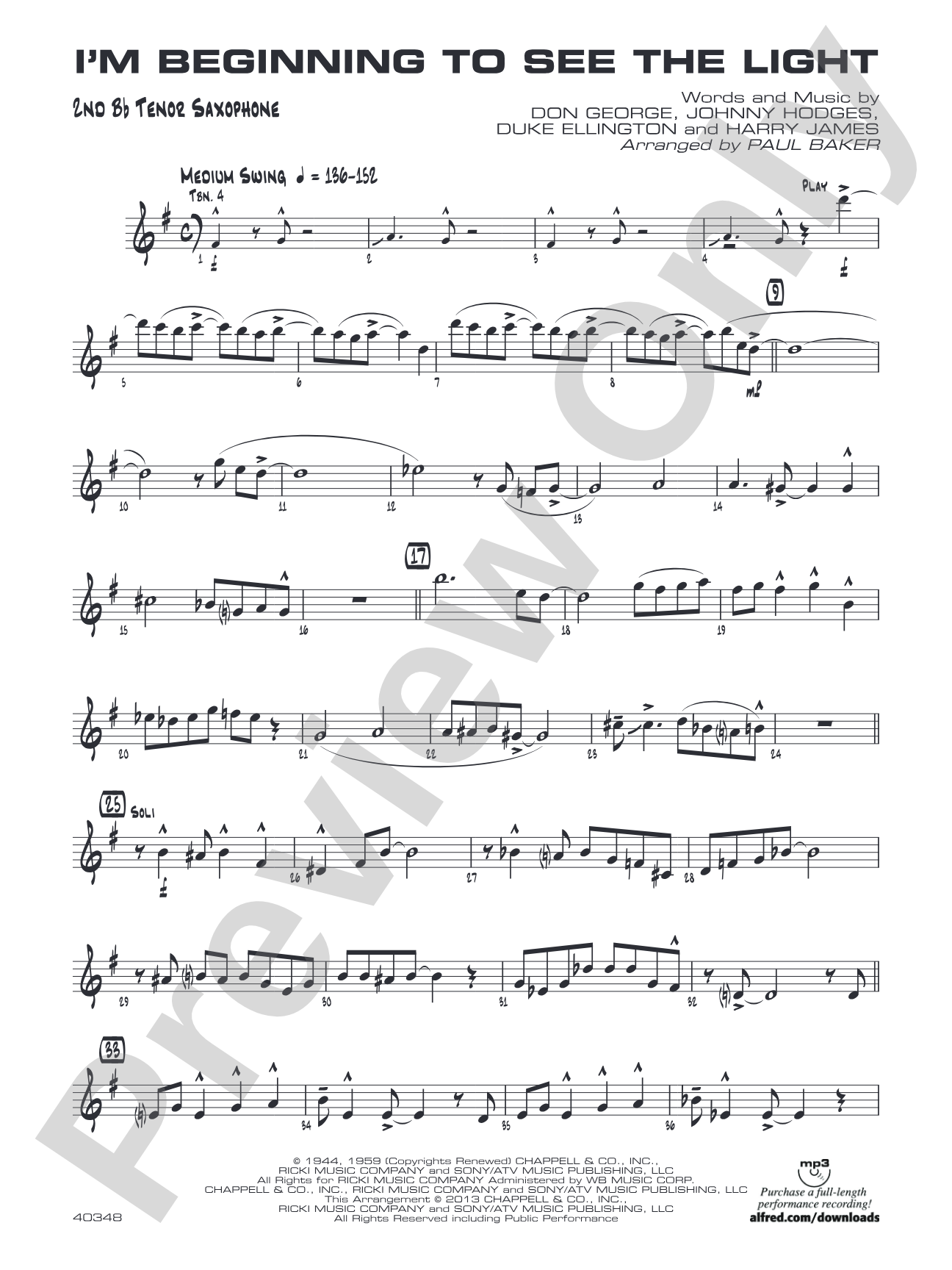 I'm Beginning to See the Light: 2nd B-flat Tenor Saxophone