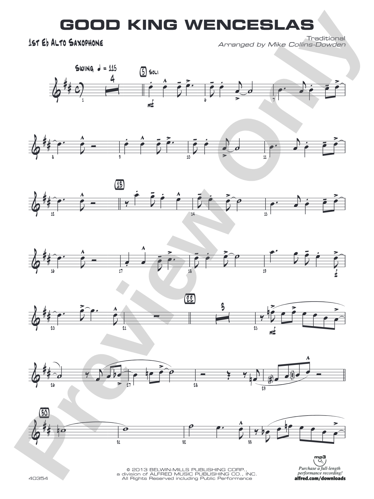 Good King Wenceslas: E-flat Alto Saxophone