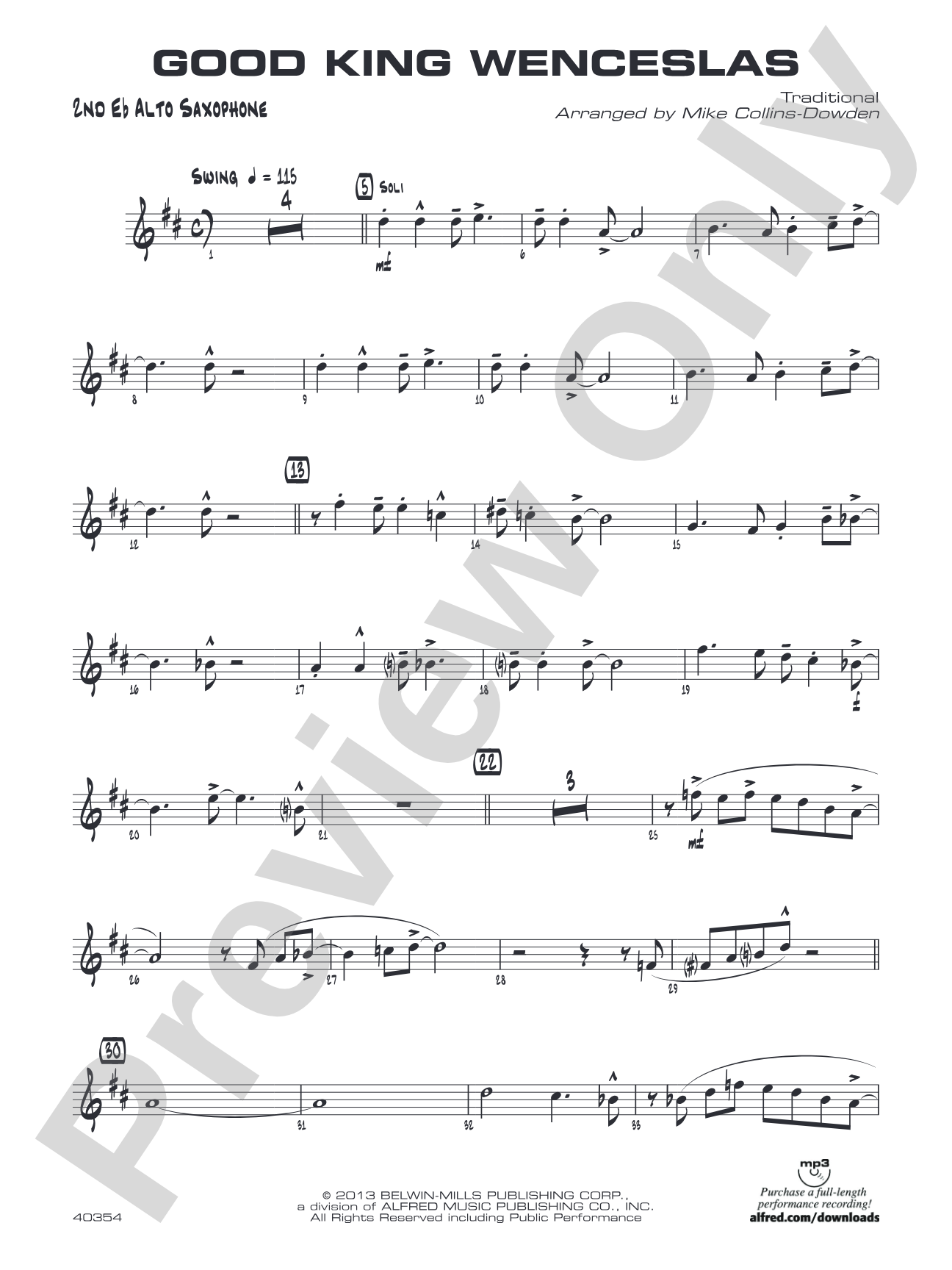 Good King Wenceslas: 2nd E-flat Alto Saxophone