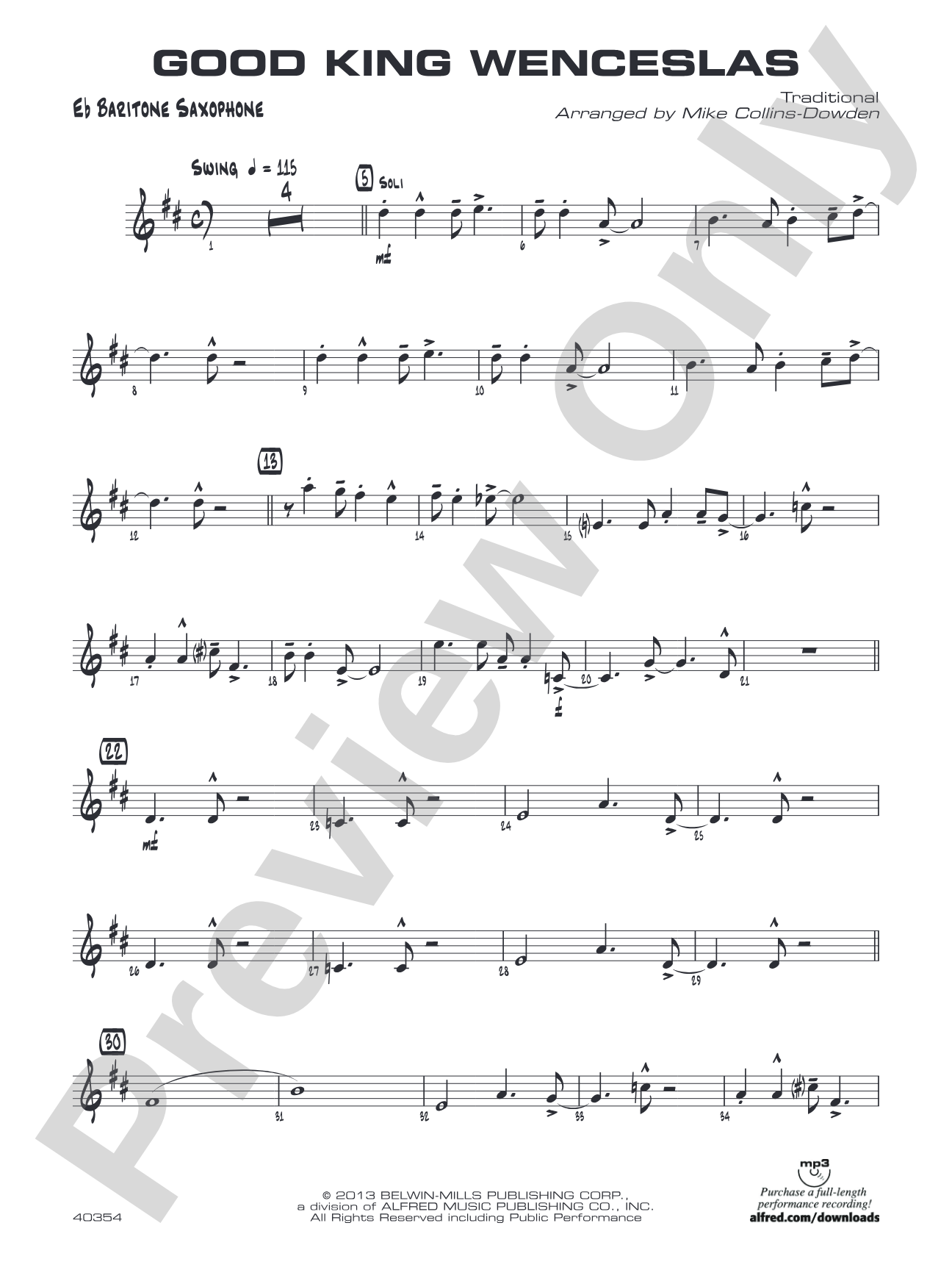 Good King Wenceslas: E-flat Baritone Saxophone