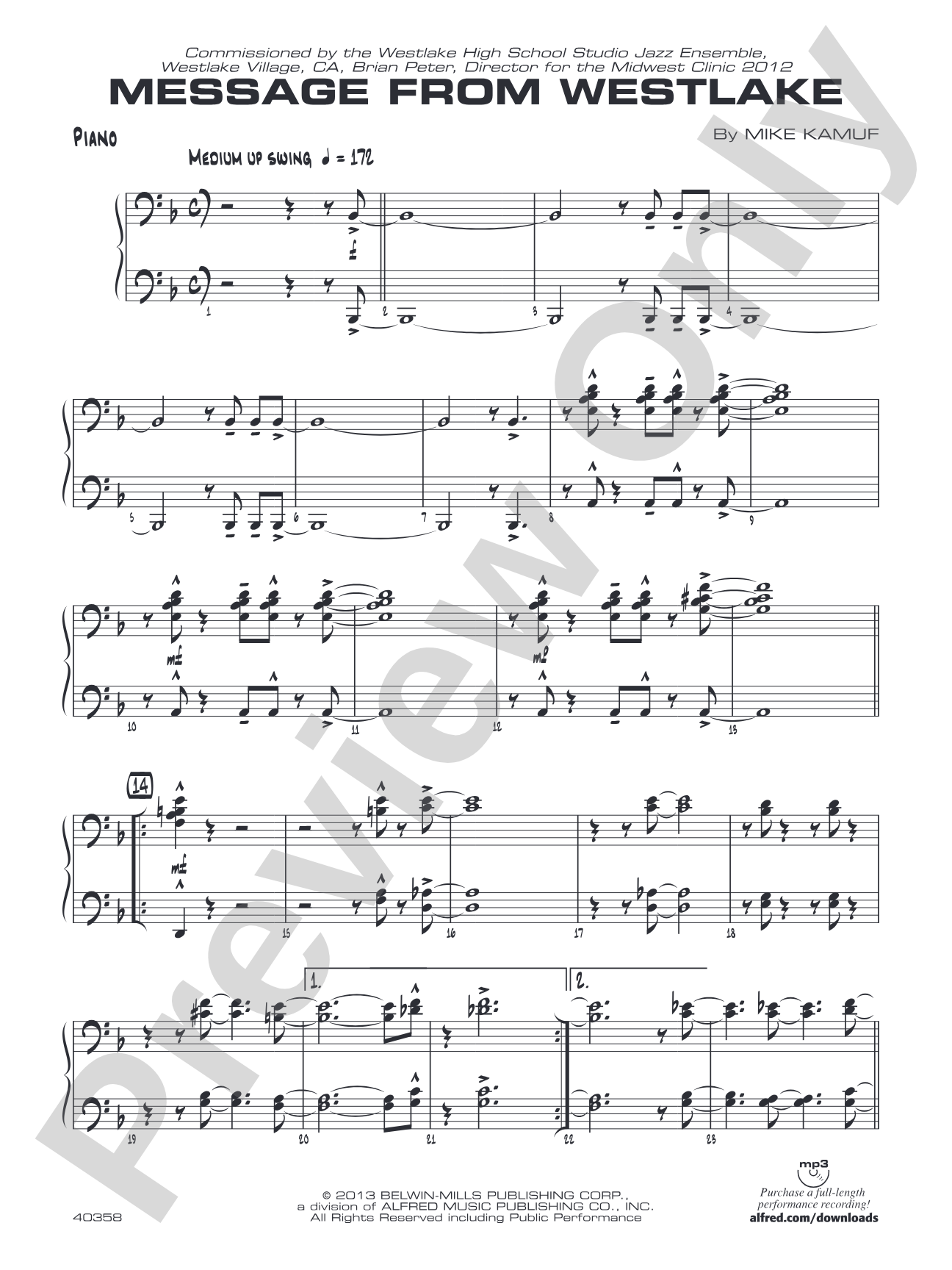 Message from Westlake: Piano Accompaniment