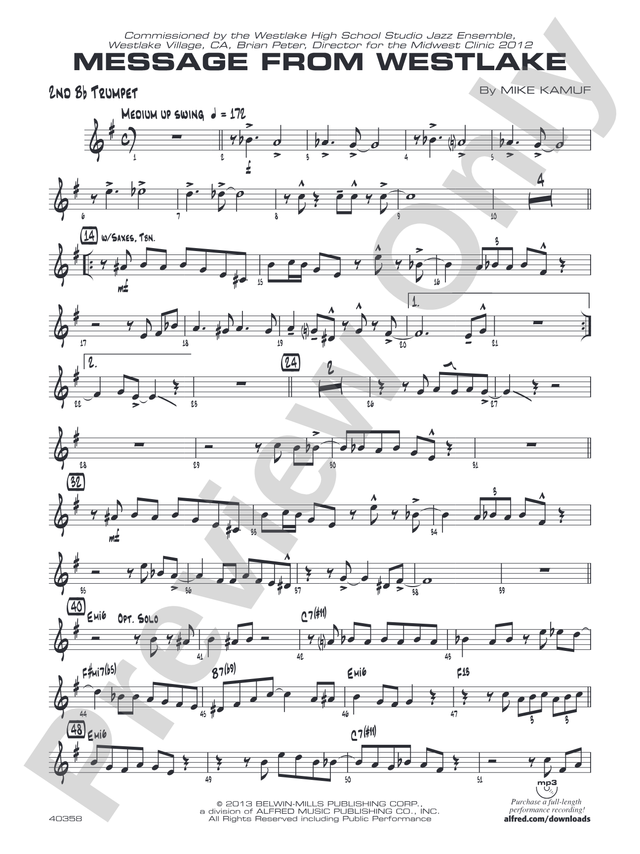 Message from Westlake: 2nd B-flat Trumpet