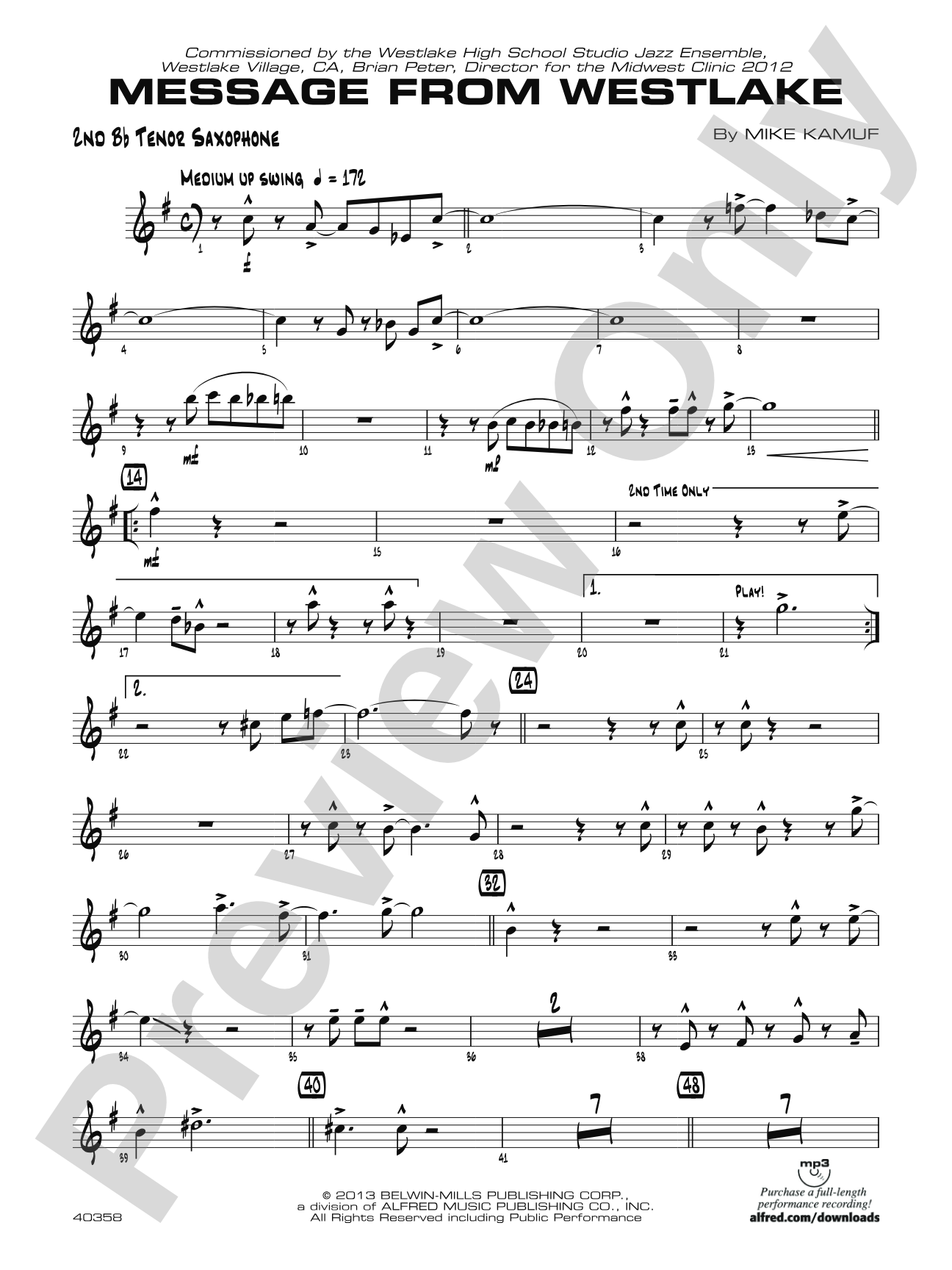 Message from Westlake: 2nd B-flat Tenor Saxophone