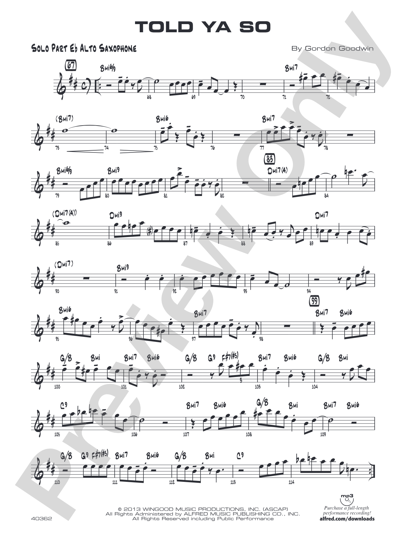 Told Ya So: Solo Eb Alto Sax