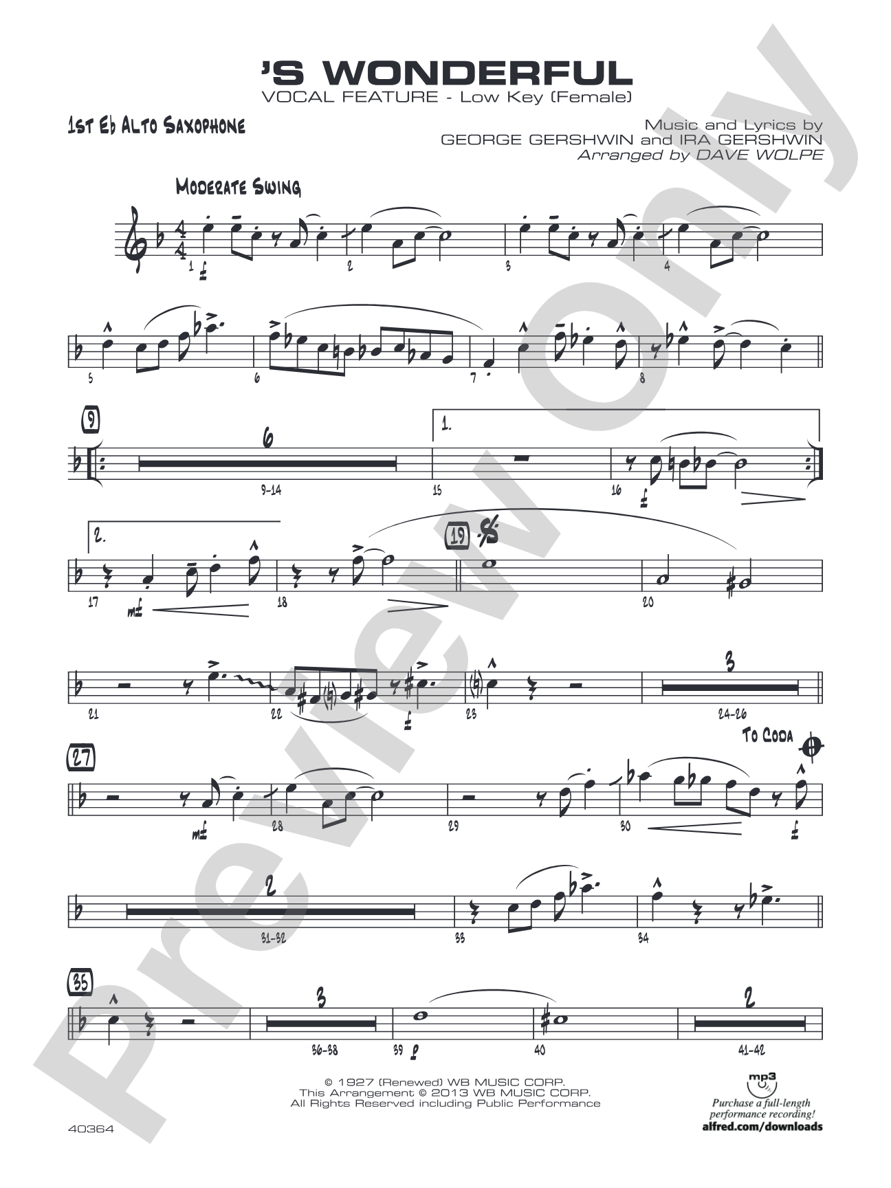 'S Wonderful: E-flat Alto Saxophone