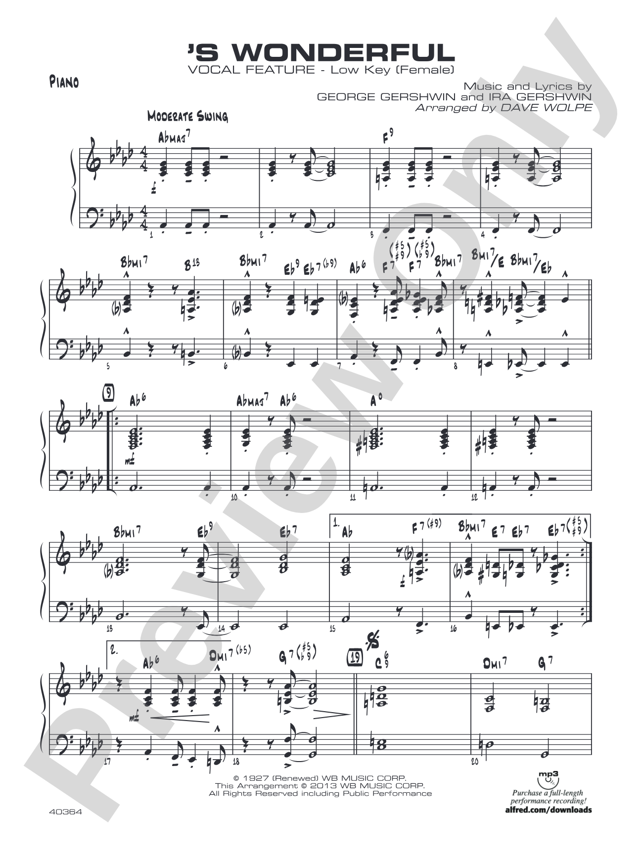 'S Wonderful: Piano Accompaniment