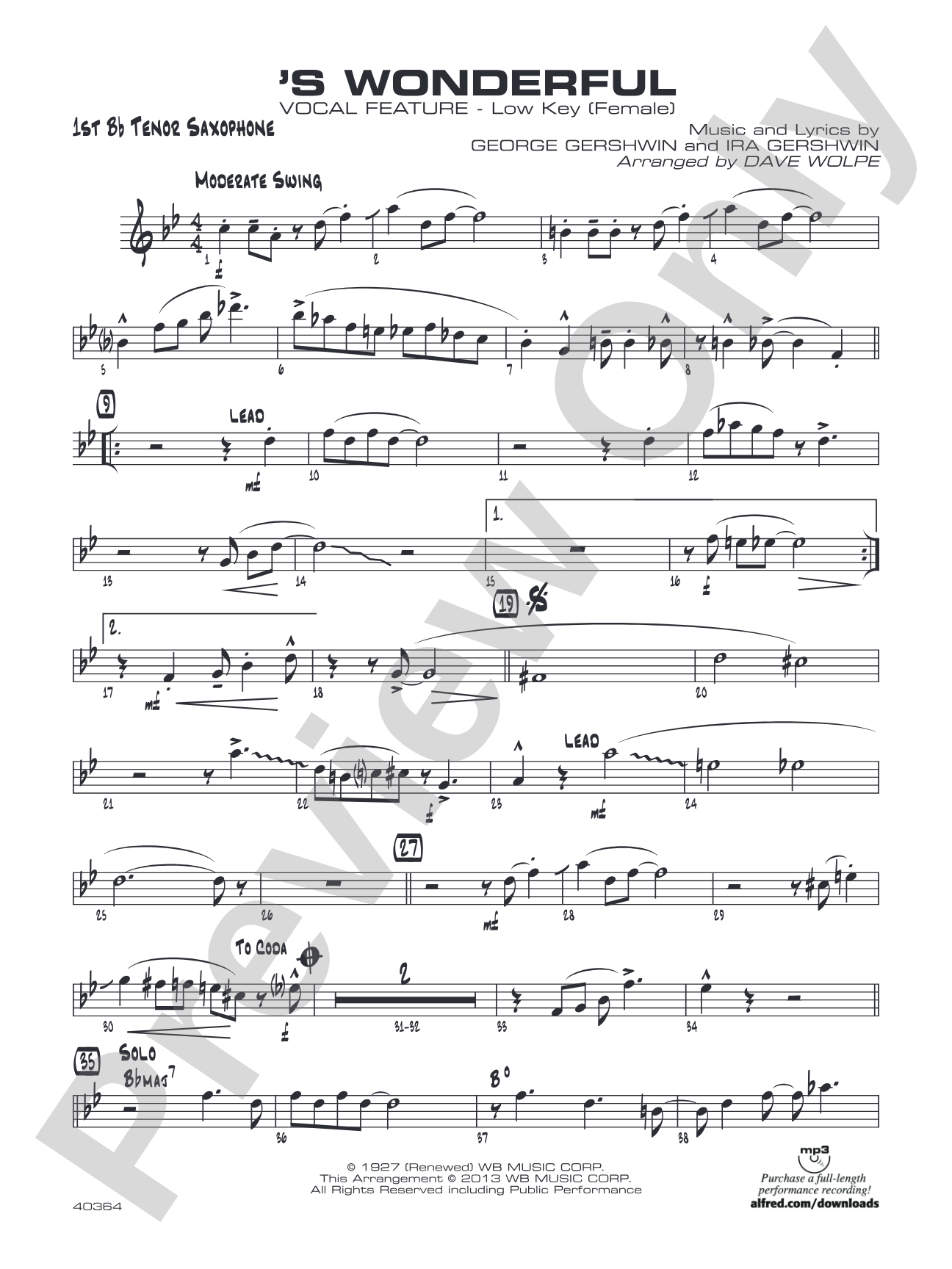 'S Wonderful: B-flat Tenor Saxophone
