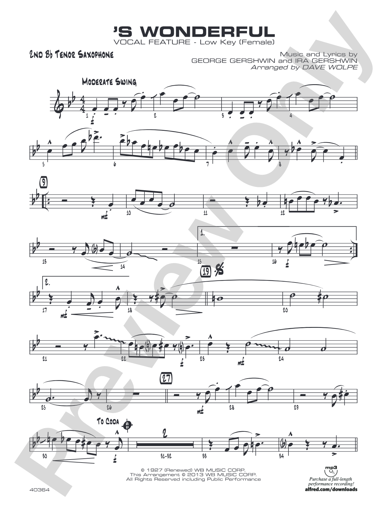 'S Wonderful: 2nd B-flat Tenor Saxophone