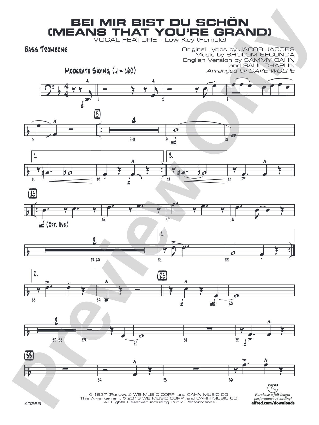 Bei Mir Bist Du Schon (Means That You're Grand): Bass Trombone