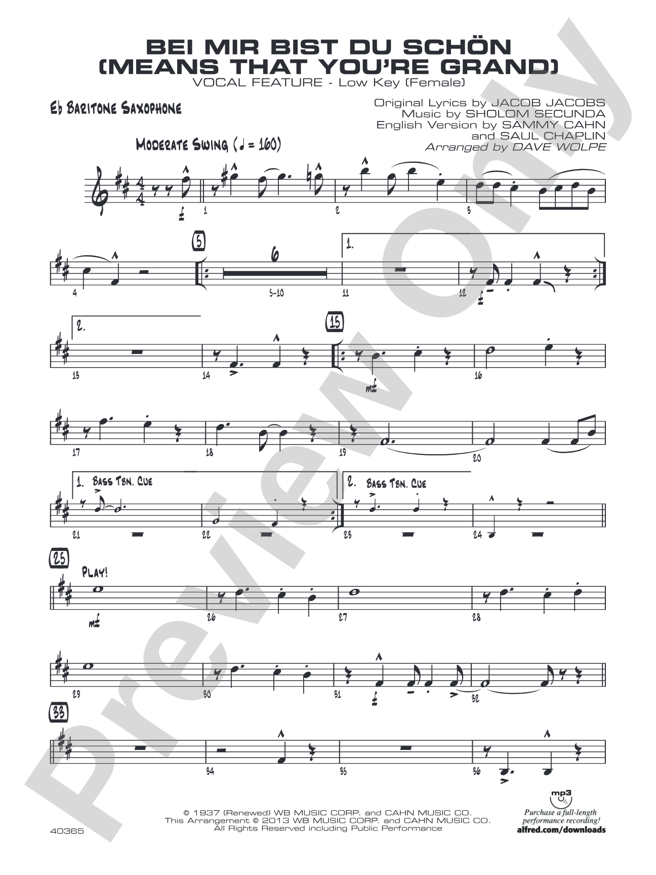 Bei Mir Bist Du Schon (Means That You're Grand): E-flat Baritone Saxophone