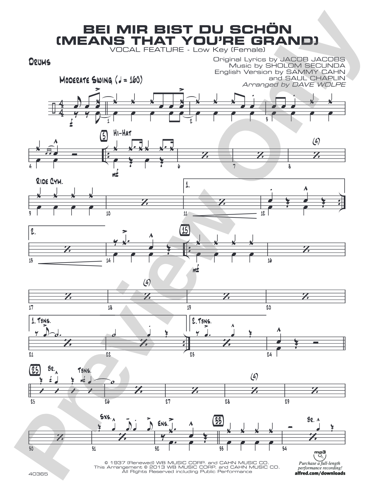 Bei Mir Bist Du Schon (Means That You're Grand): Drums