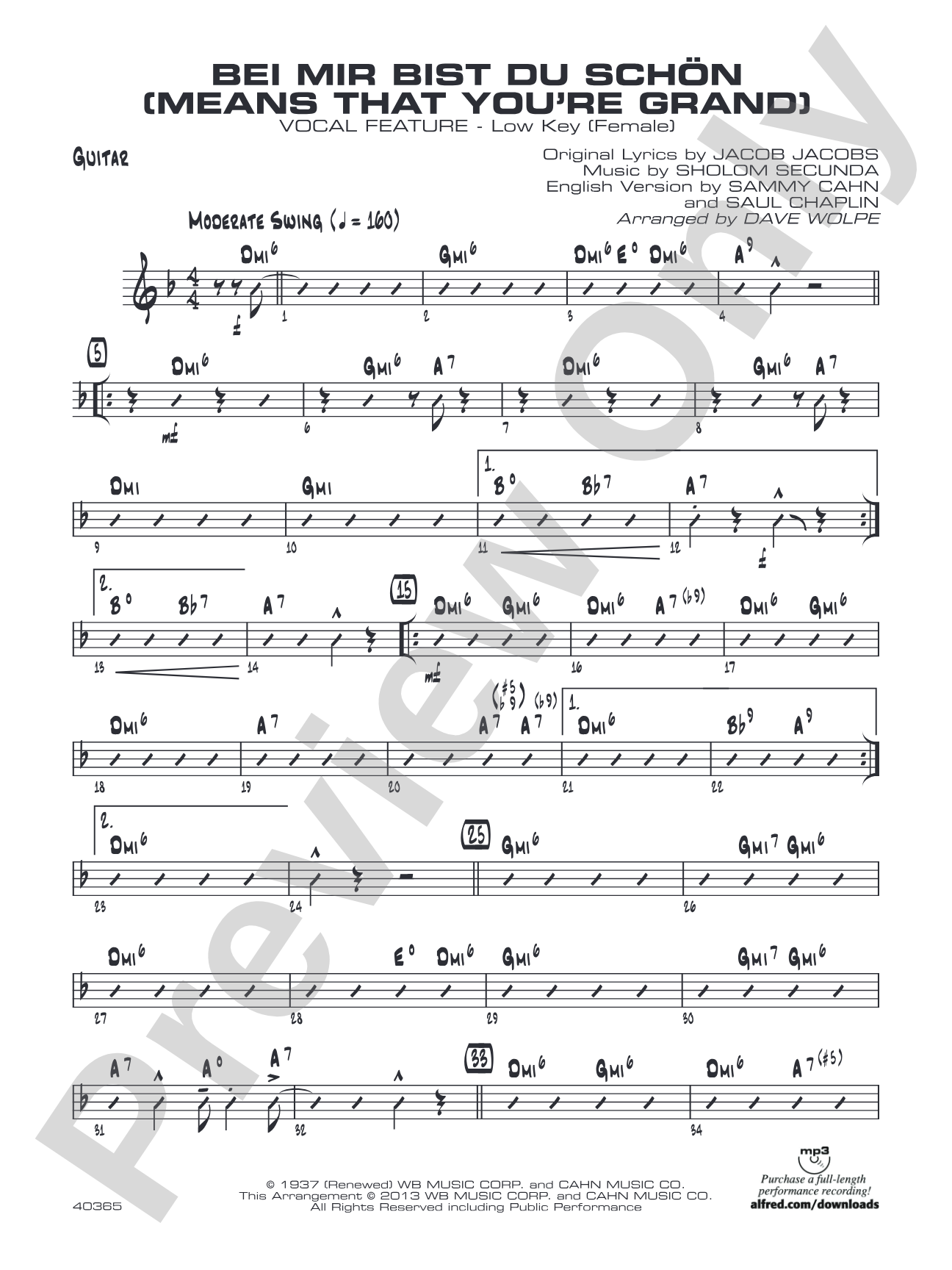 Bei Mir Bist Du Schon (Means That You're Grand): Guitar