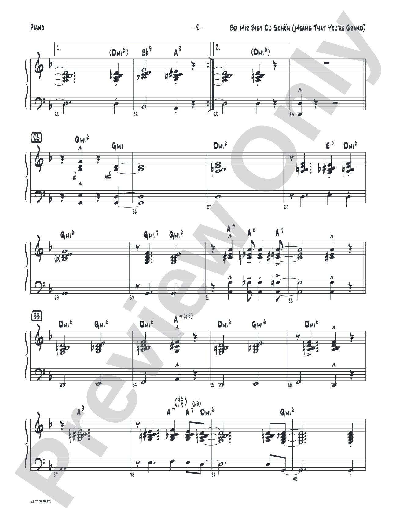 Bei Mir Bist Du Schon (Means That You're Grand): Piano Accompaniment