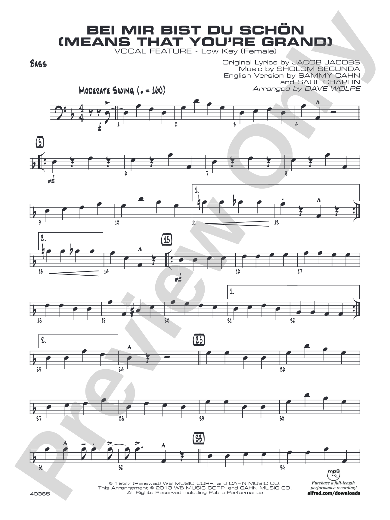 Bei Mir Bist Du Schon (Means That You're Grand): String Bass